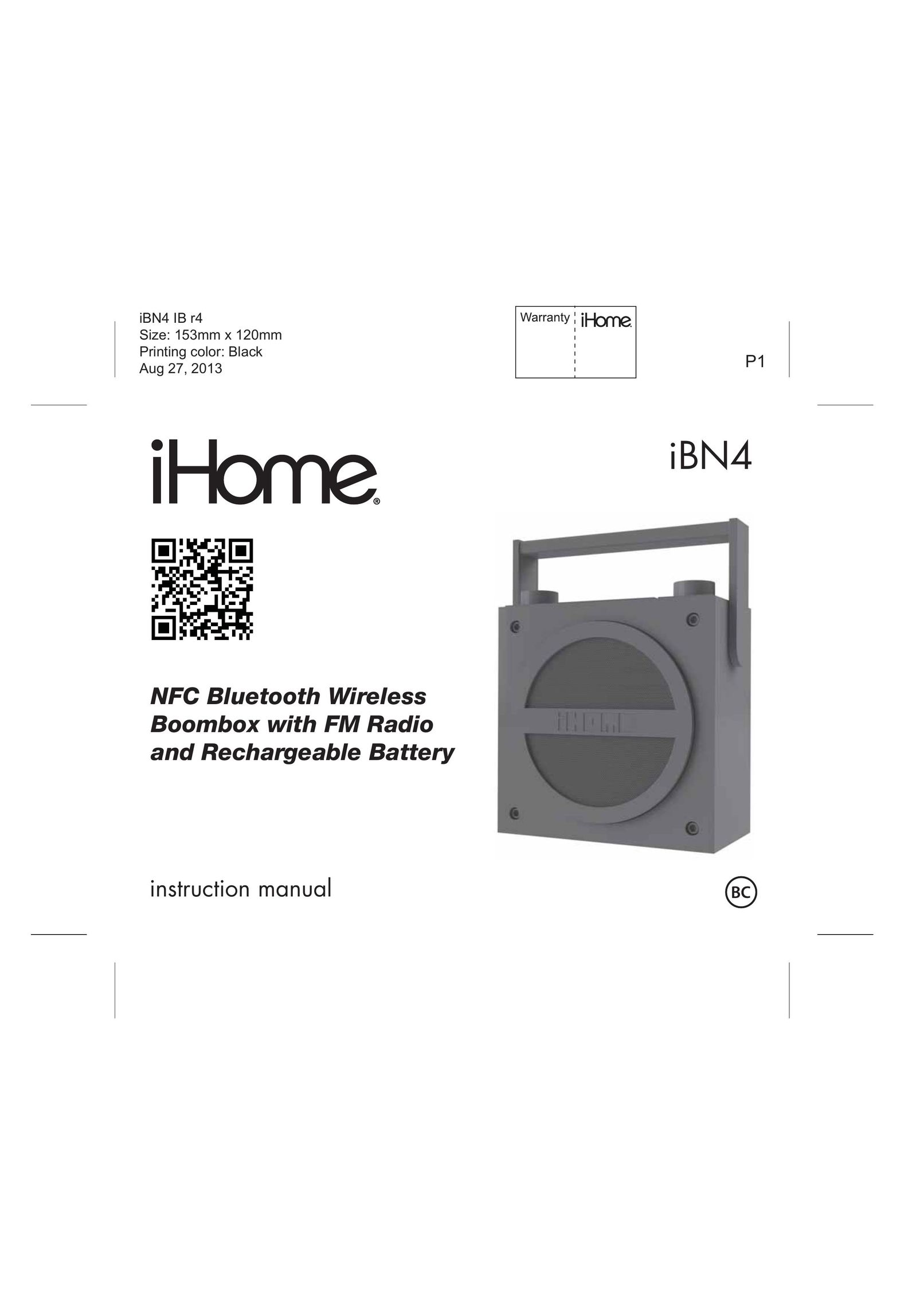 iHome iBN4 Portable Stereo System User Manual