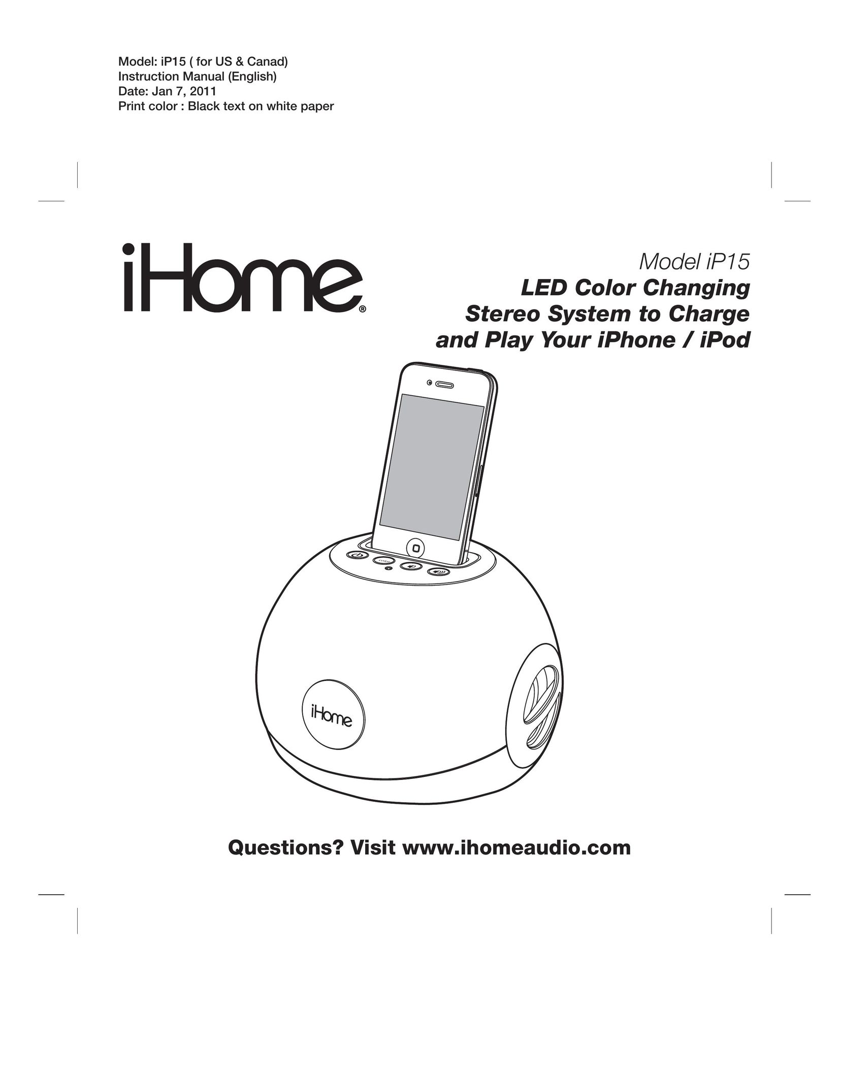iHome IP15 Portable Stereo System User Manual