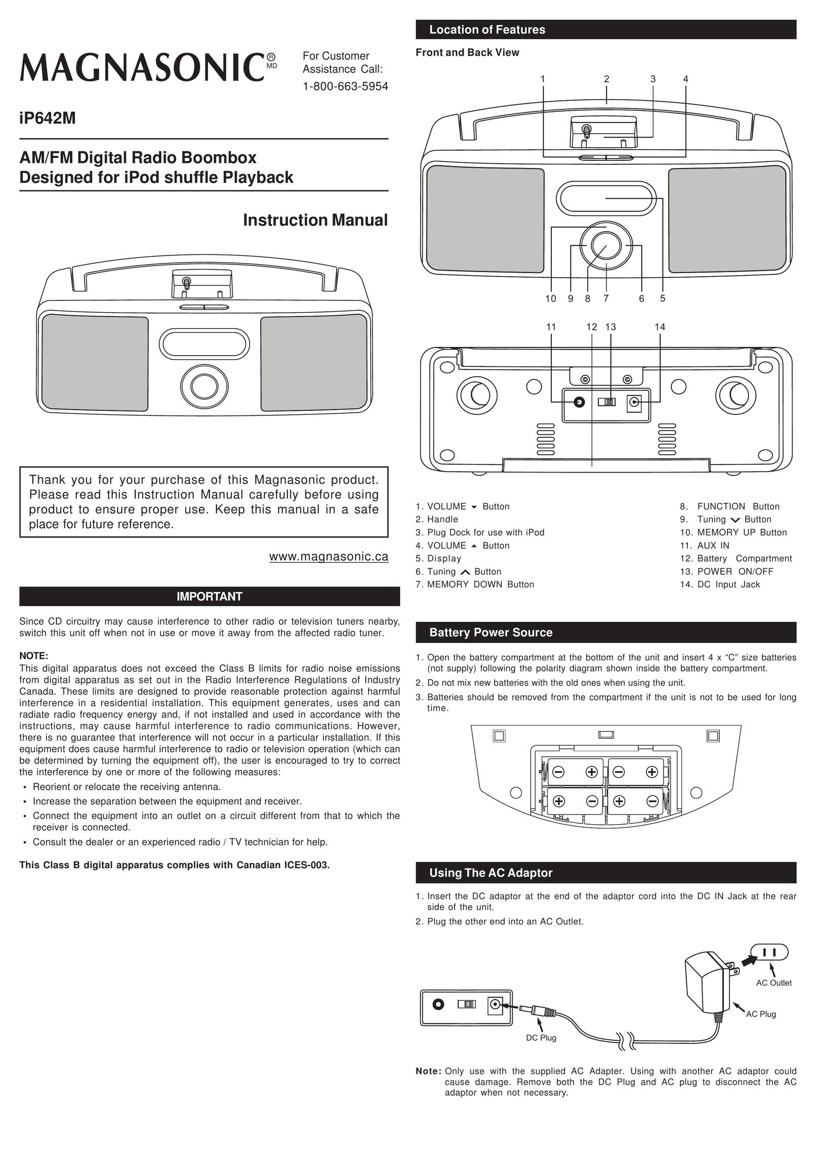 Magnasonic iP642M Portable Stereo System User Manual