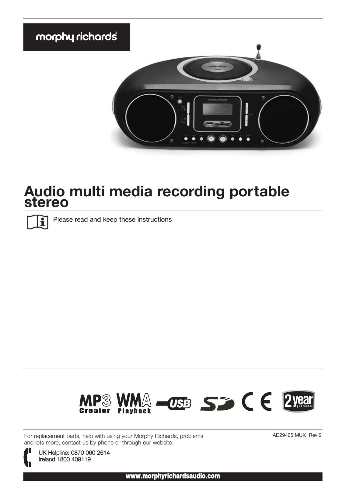 Morphy Richards AD29405 Portable Stereo System User Manual