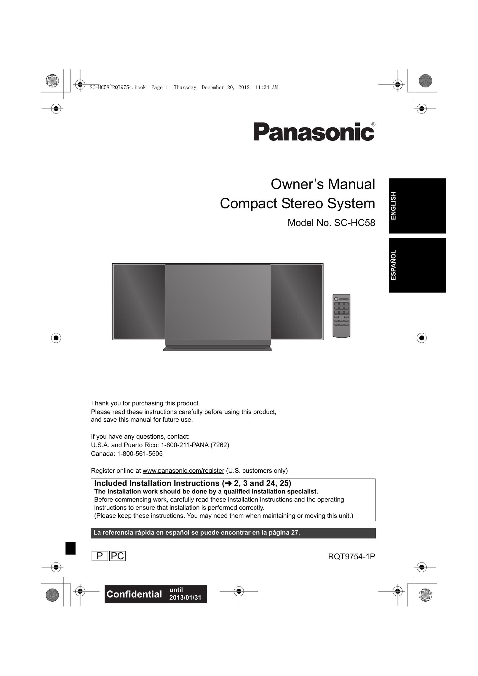 Panasonic SCHC58 Portable Stereo System User Manual