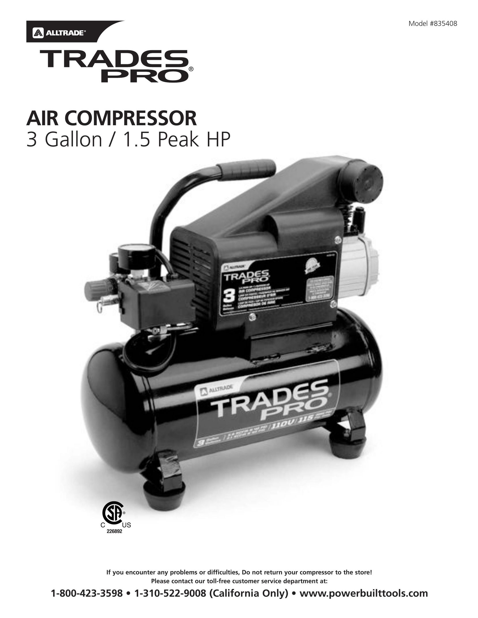 AllTrade 835408 Air Compressor User Manual