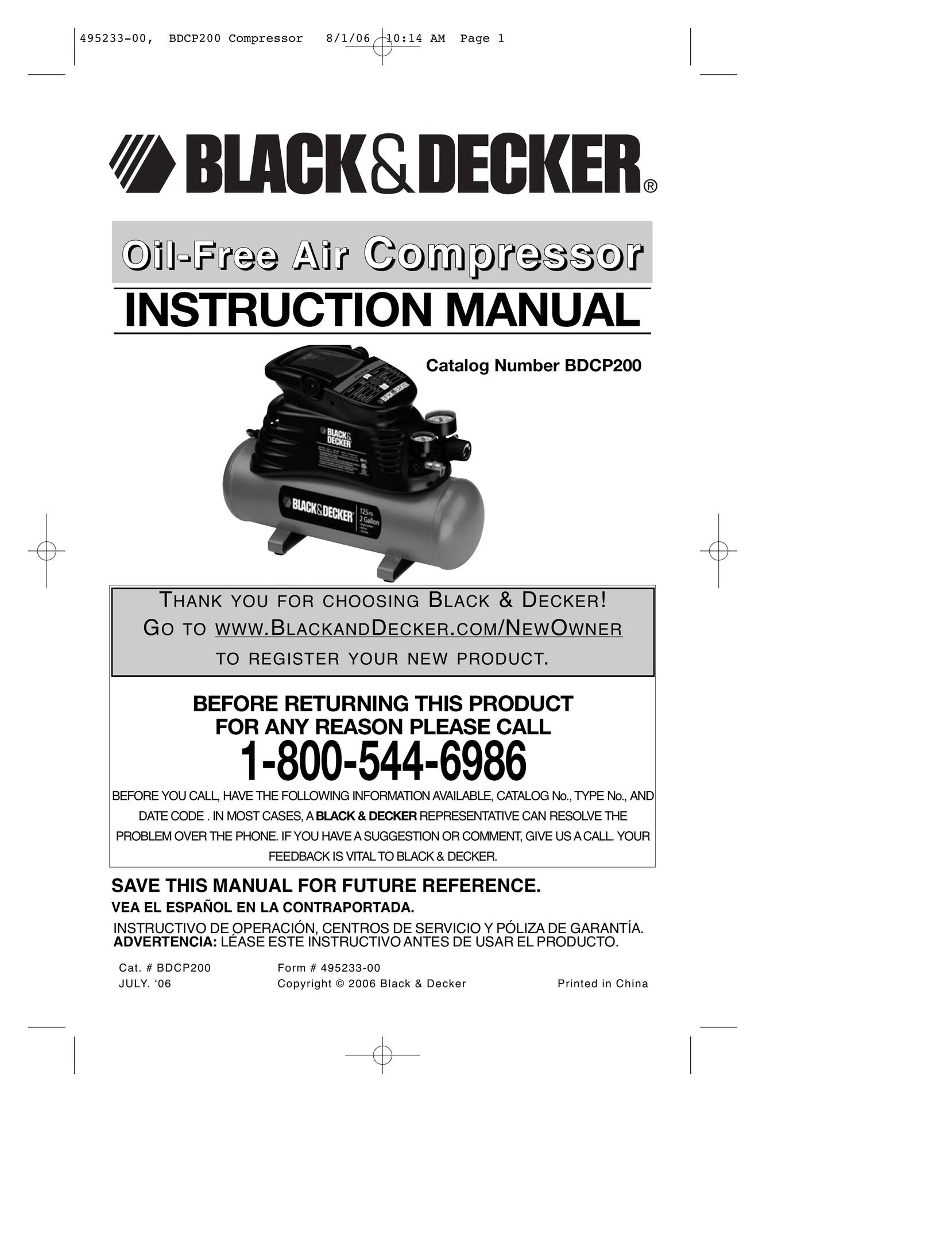 Black & Decker 495233-00 Air Compressor User Manual