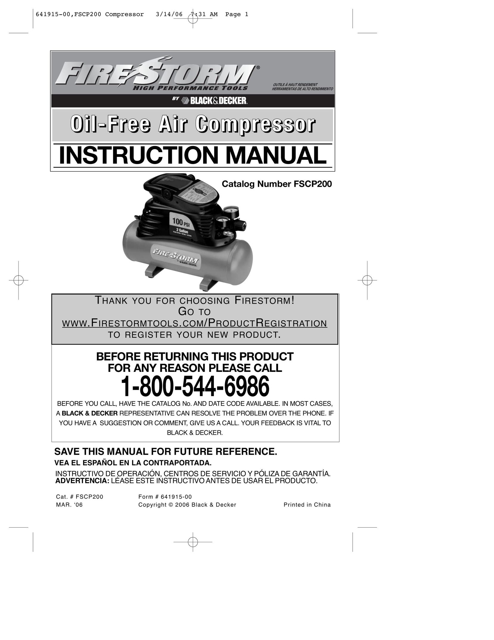 Black & Decker 641915-00 Air Compressor User Manual