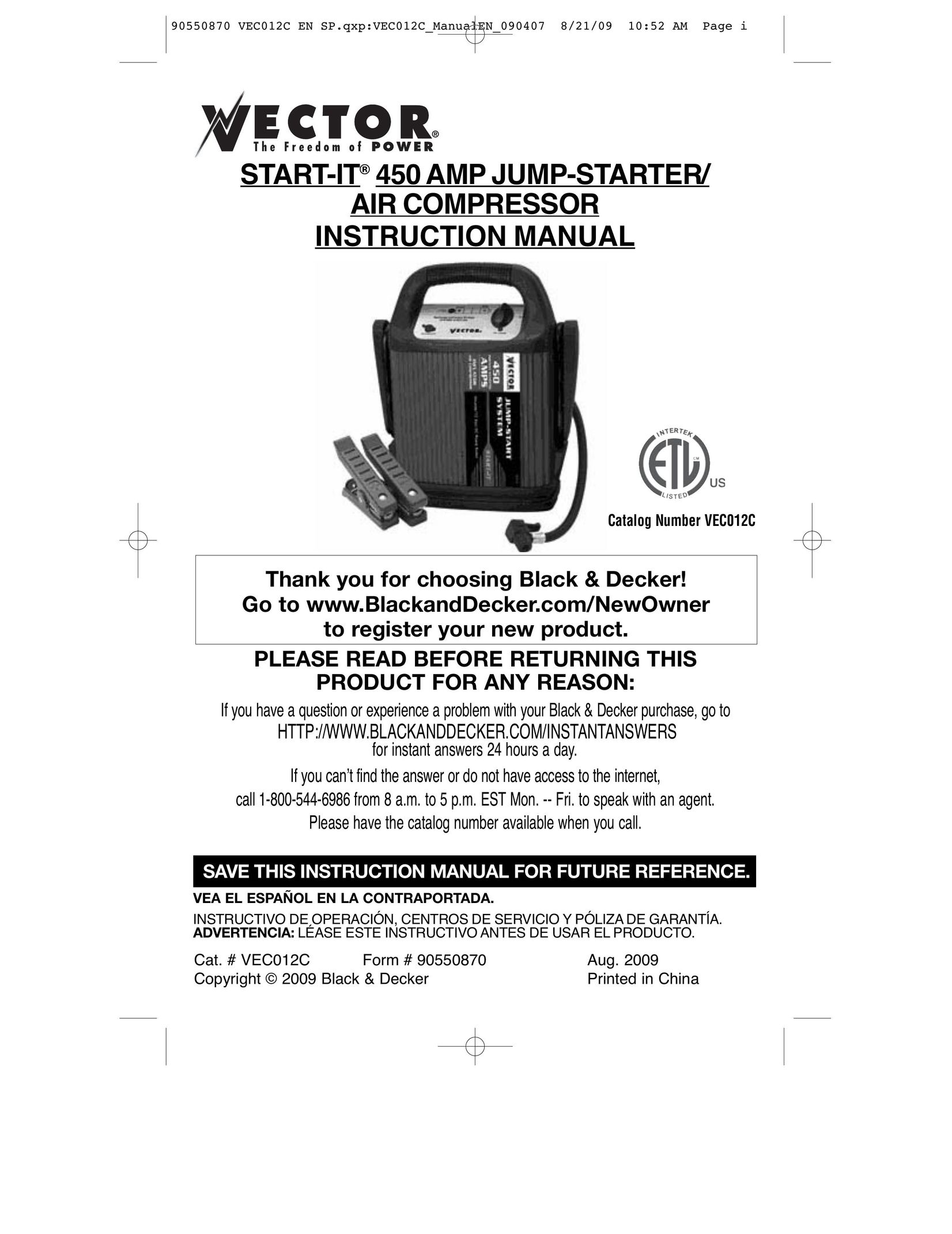 Black & Decker VEC012C Air Compressor User Manual