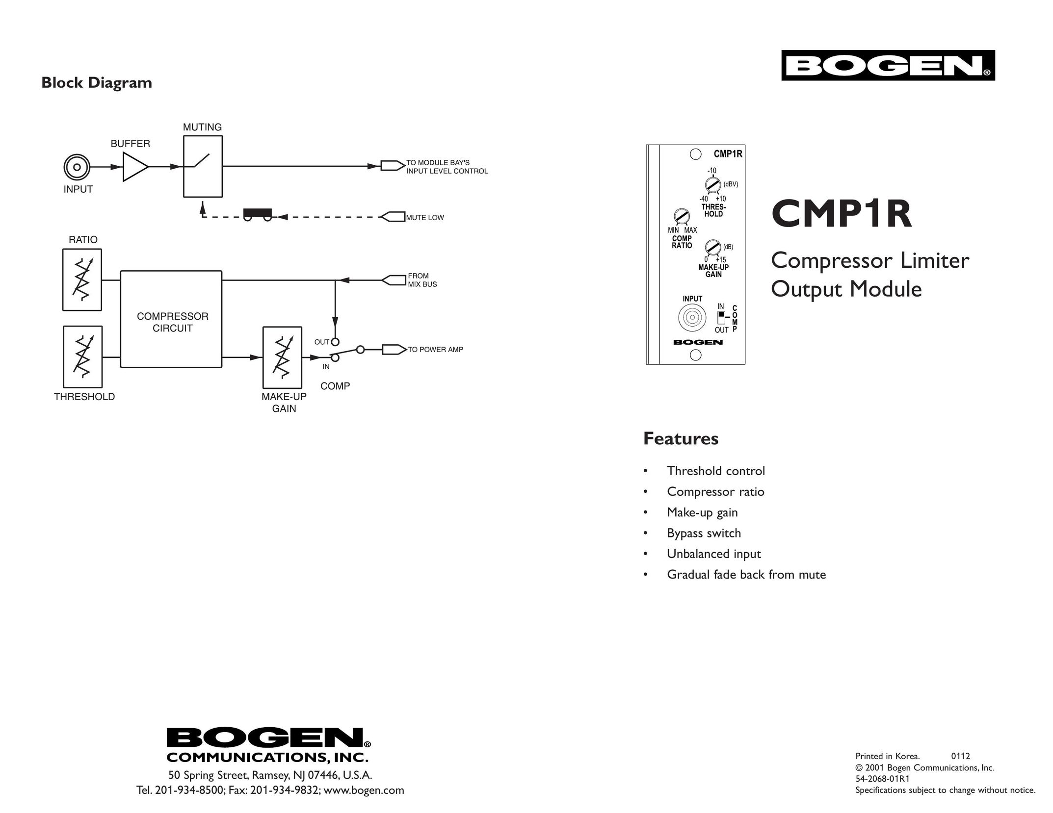 Bogen CMP1R Air Compressor User Manual