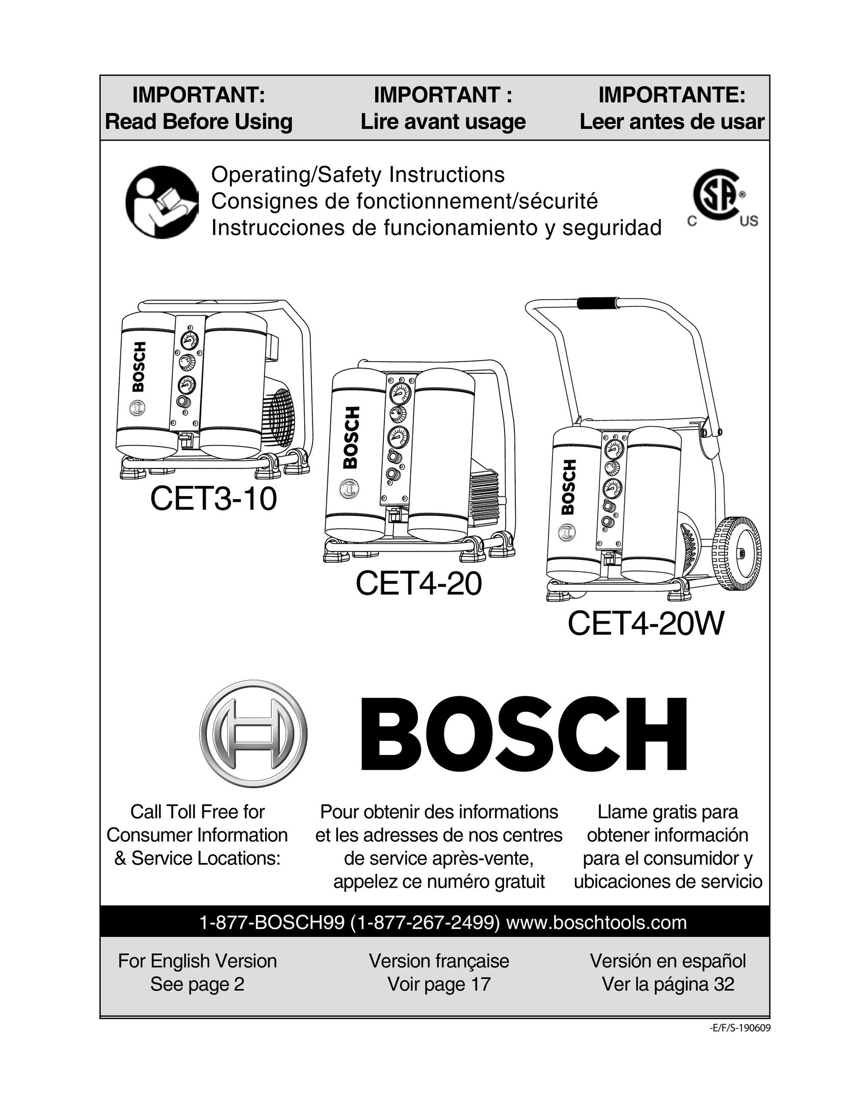 Bosch Power Tools CET4-20W Air Compressor User Manual