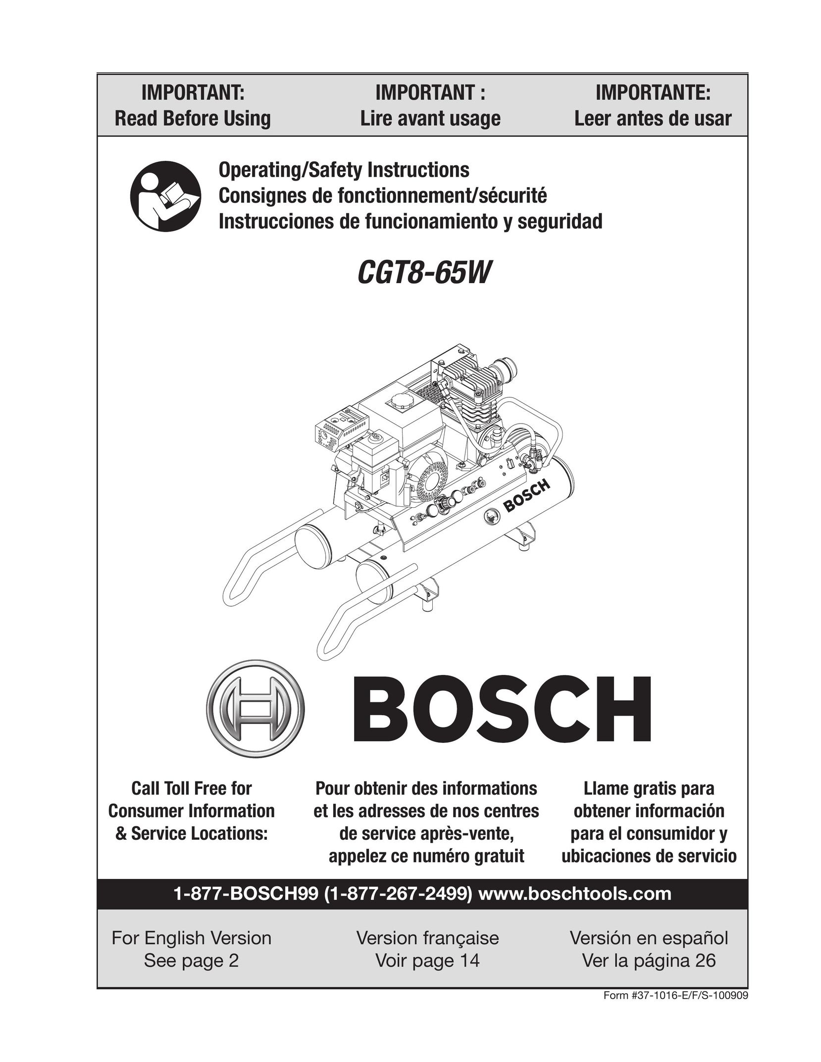 Bosch Power Tools CGT8-65W Air Compressor User Manual