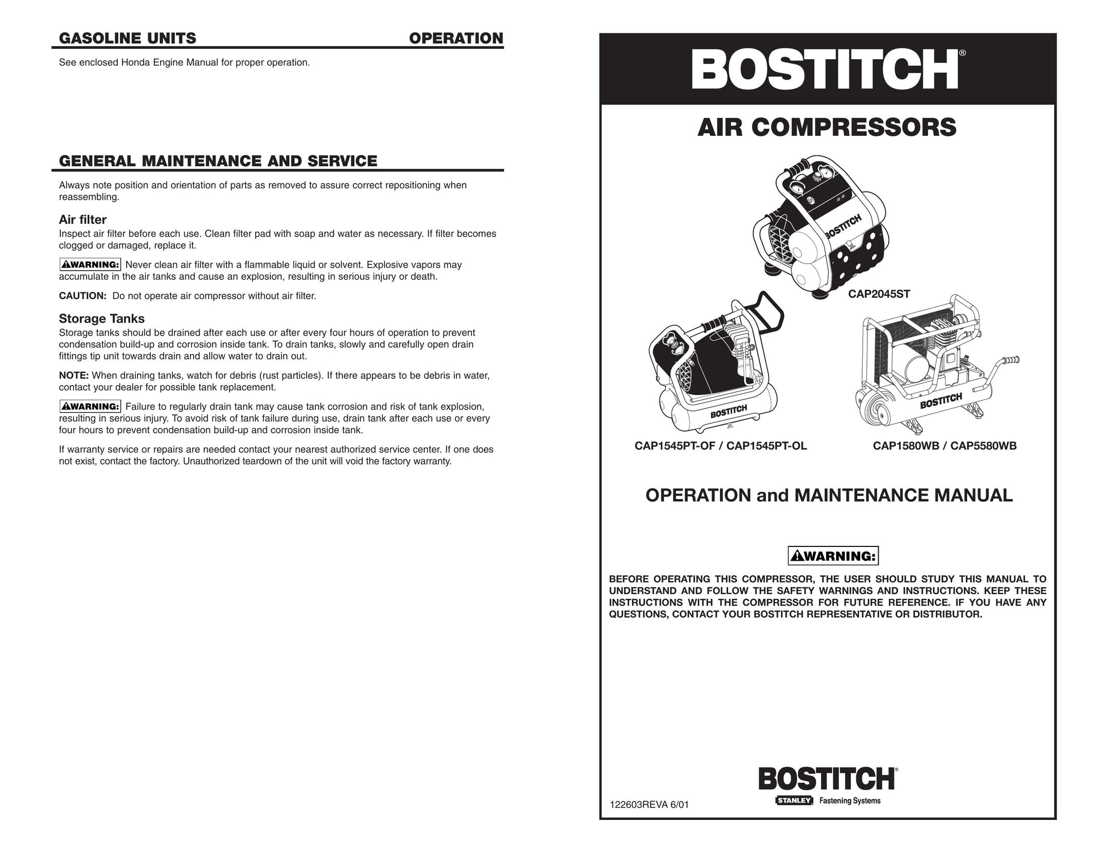 Bostitch 122603REVA 6/01 Air Compressor User Manual