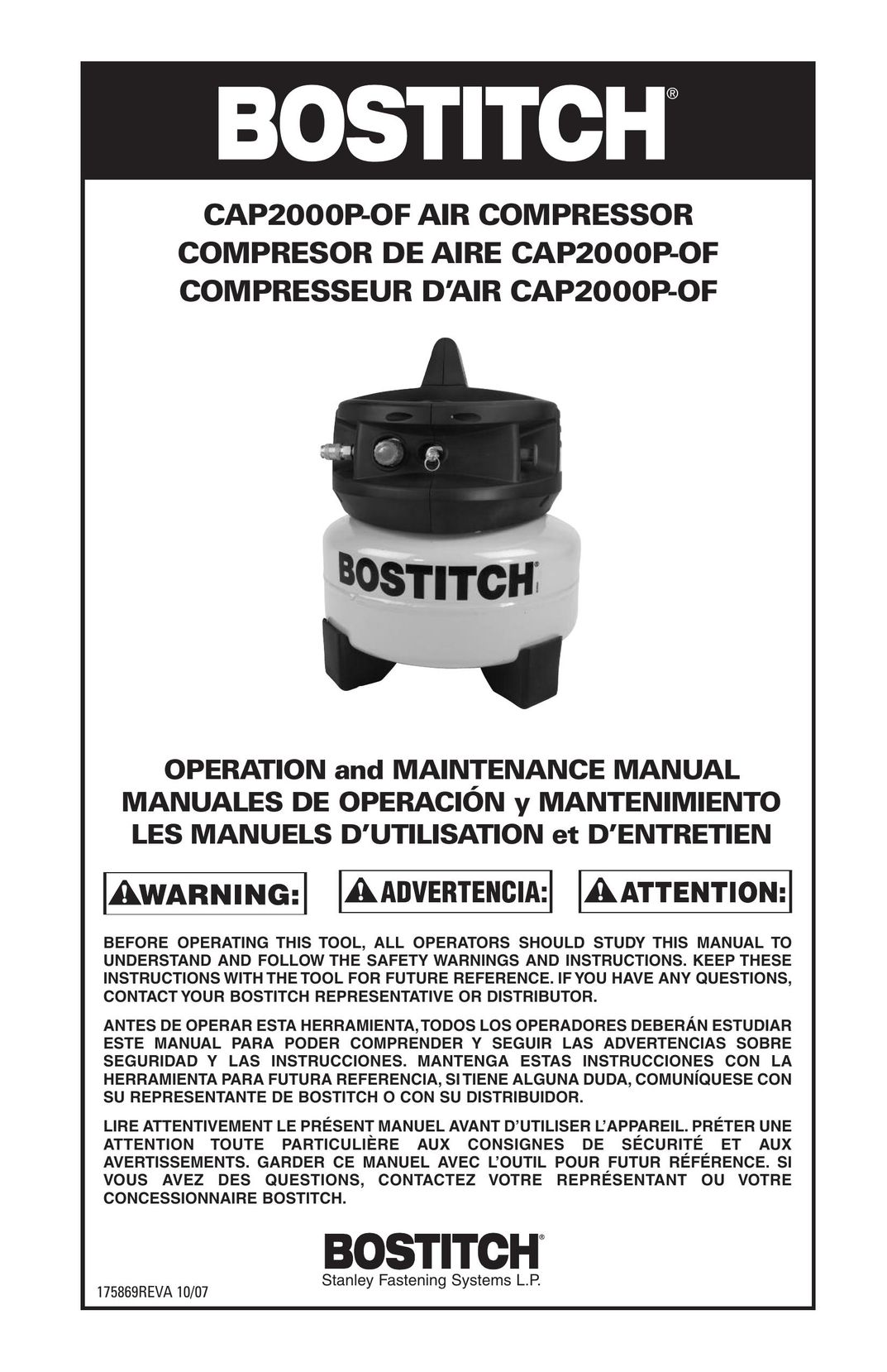 Bostitch 175869REVA Air Compressor User Manual
