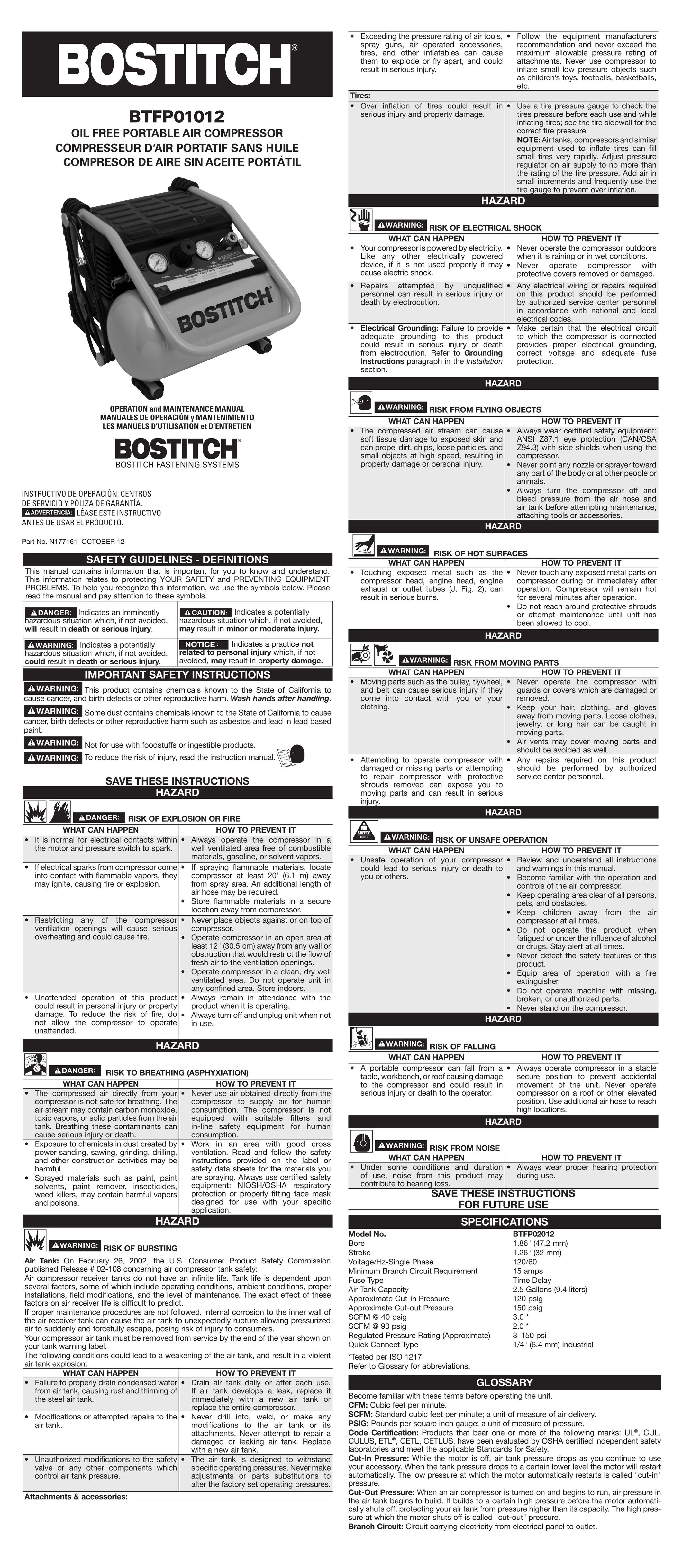 Bostitch BTFP01012 Air Compressor User Manual