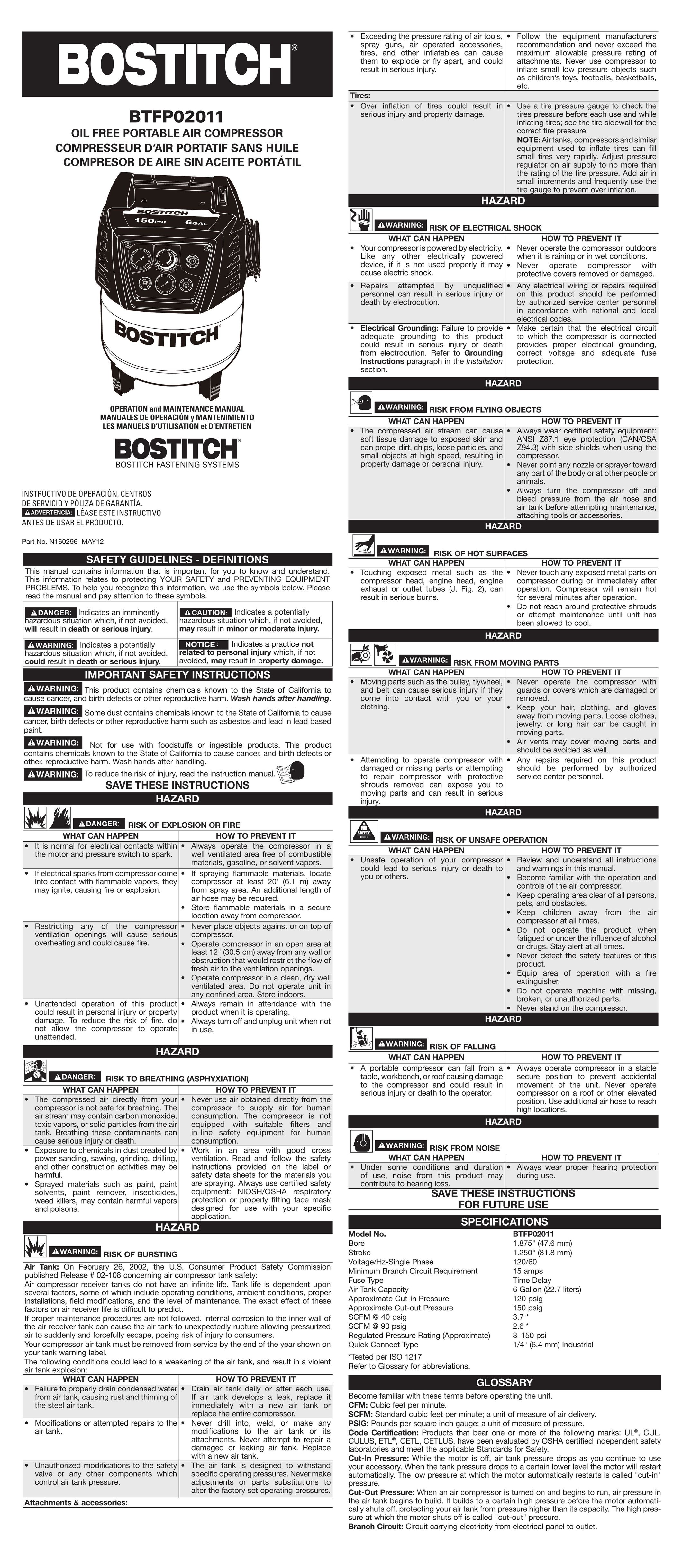 Bostitch BTFP02011 Air Compressor User Manual