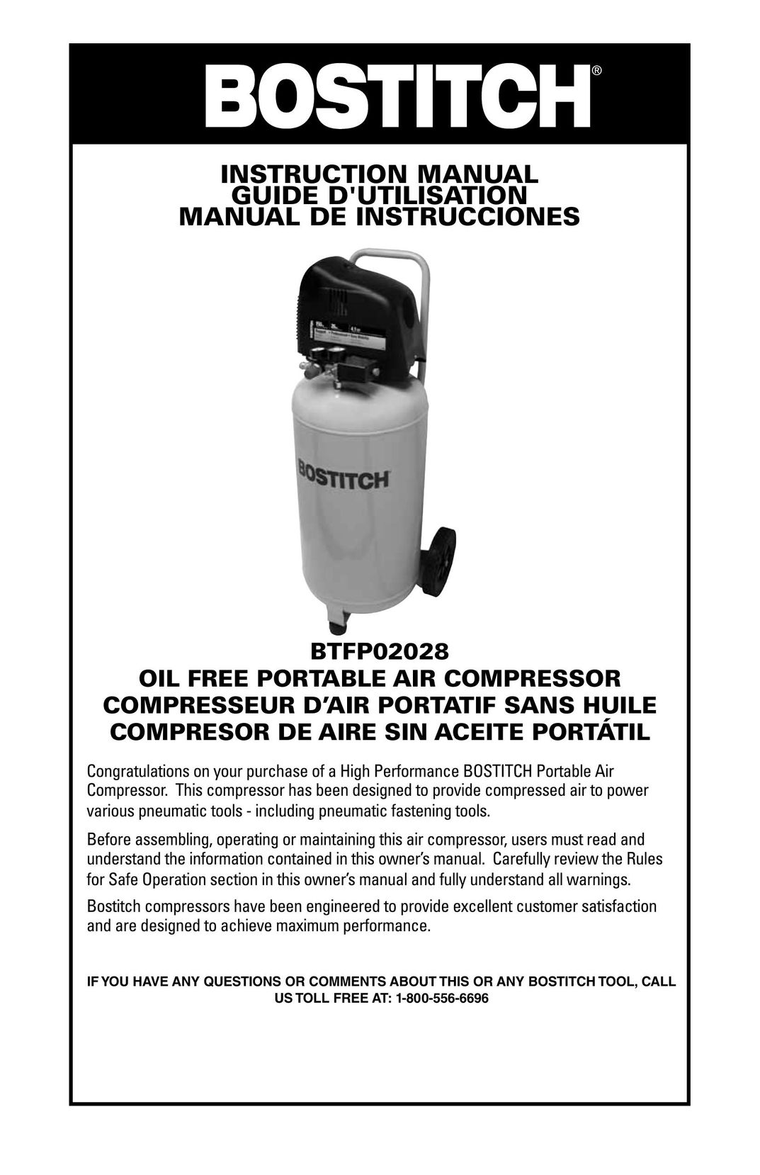 Bostitch BTFP02028 Air Compressor User Manual