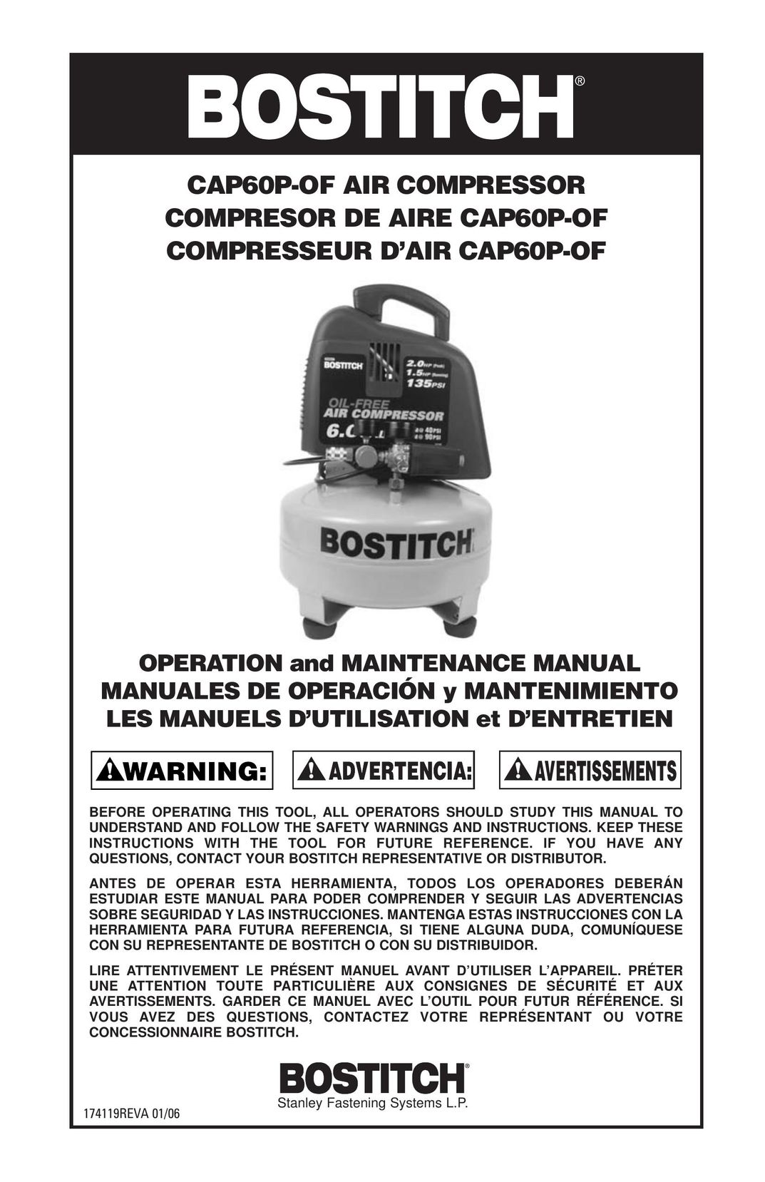 Bostitch CAP60P-OF Air Compressor User Manual