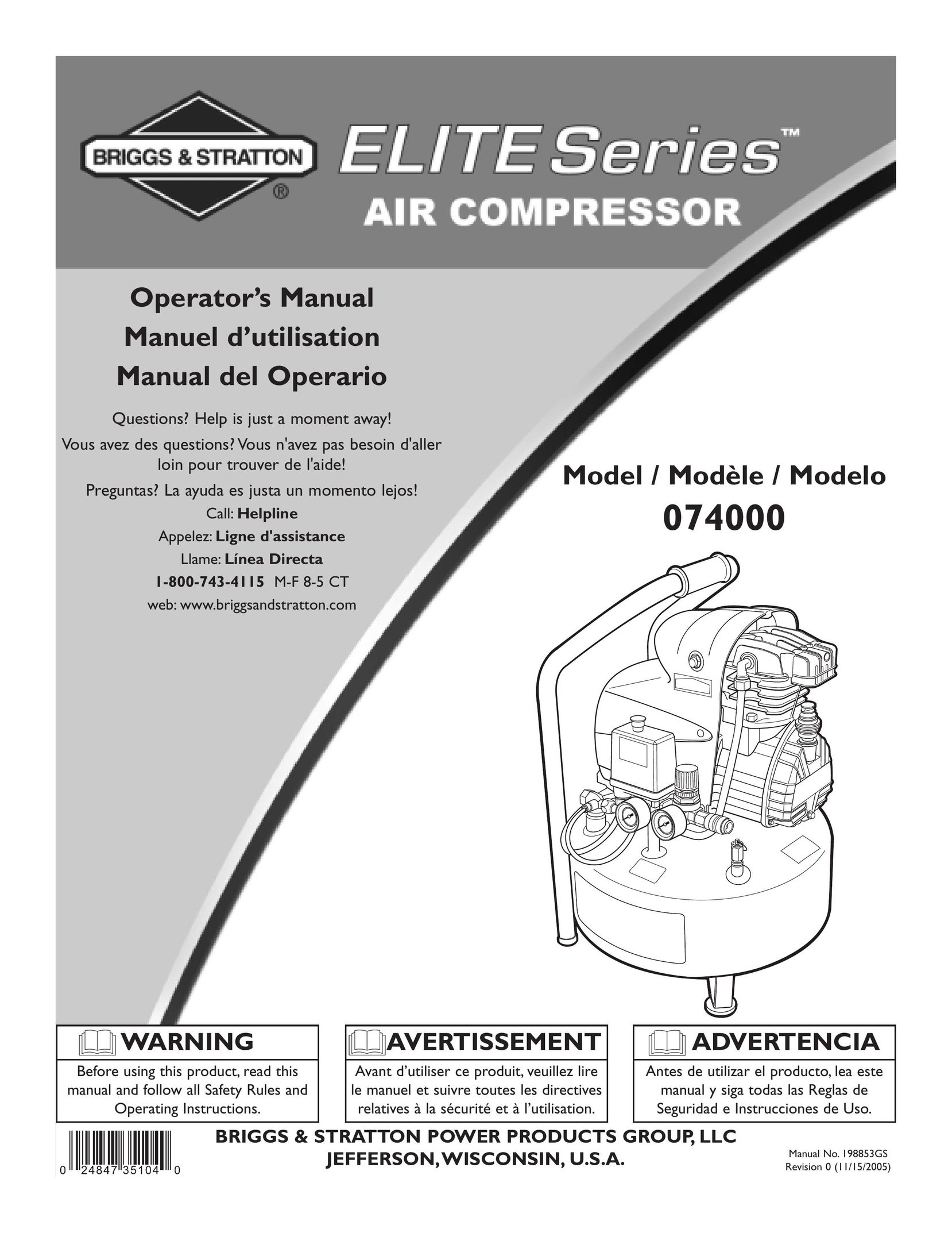 Briggs & Stratton 074000 Air Compressor User Manual