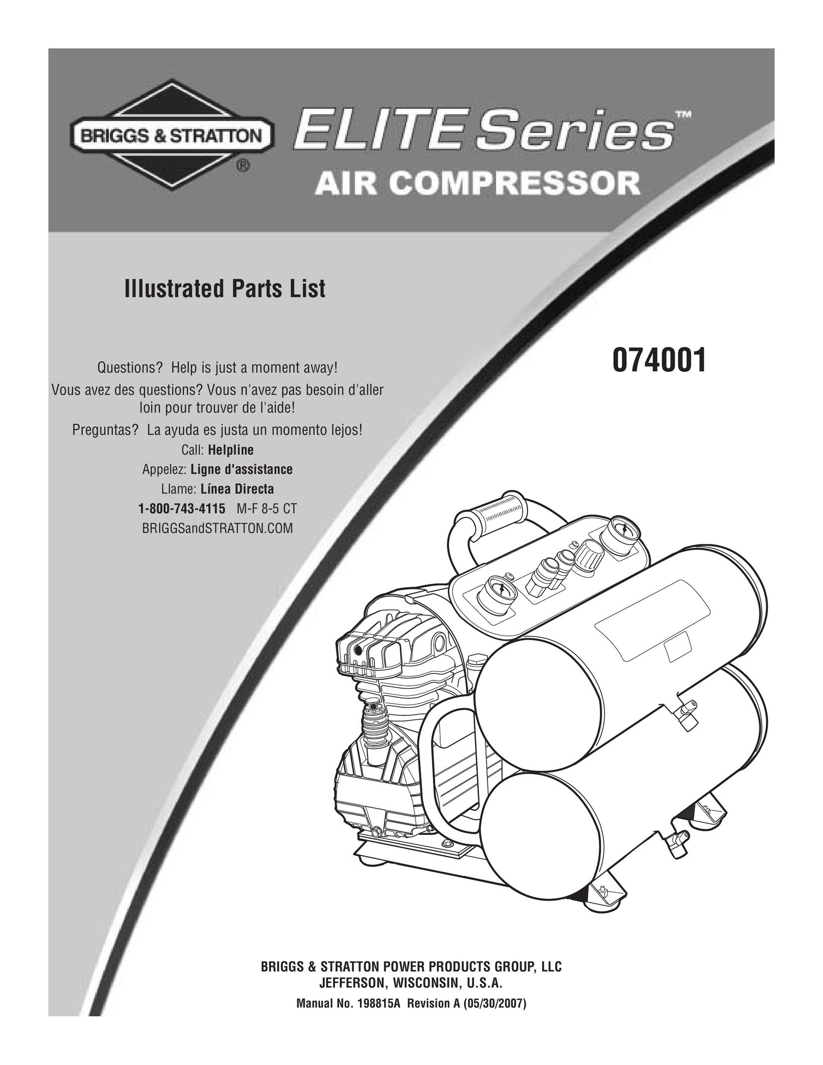 Briggs & Stratton 074001 Air Compressor User Manual