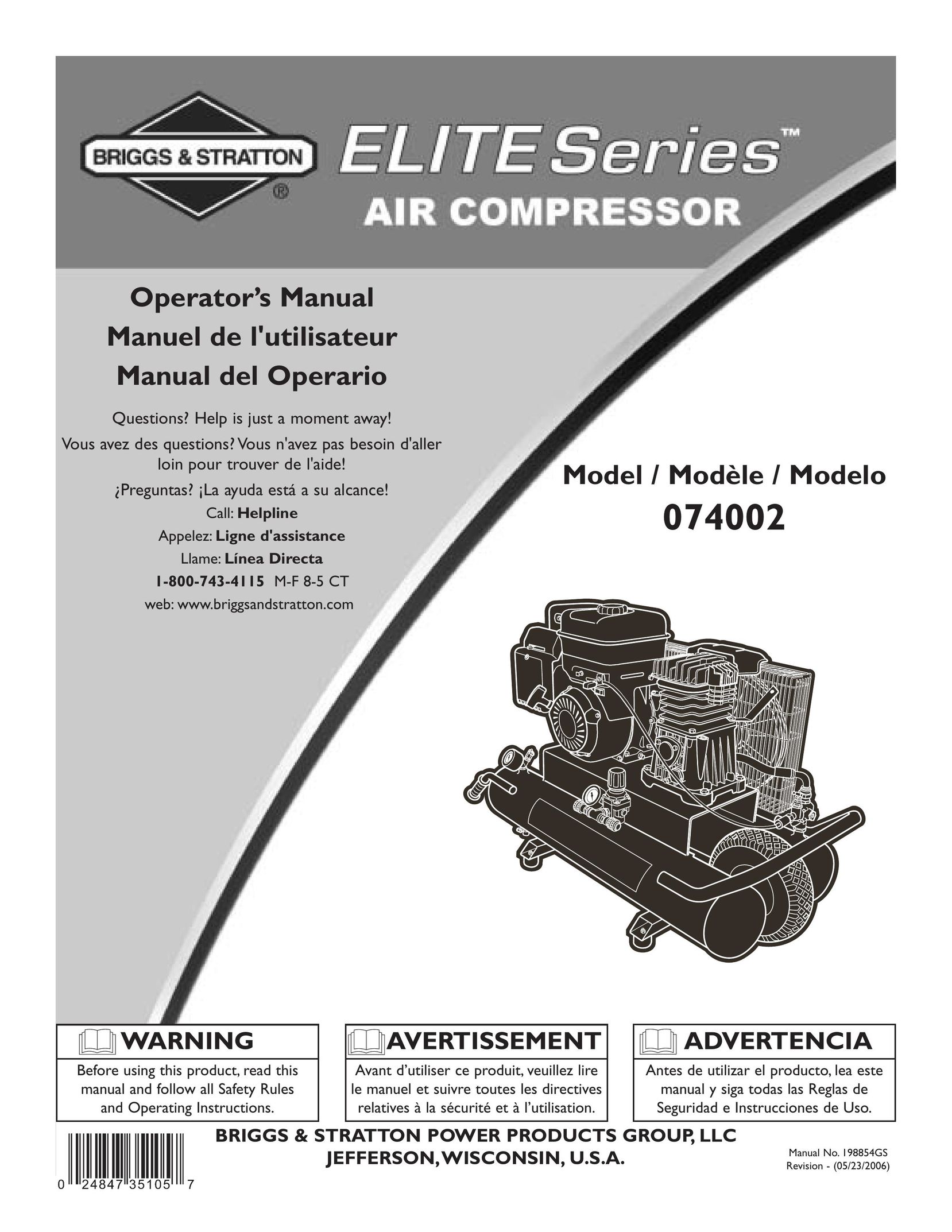 Briggs & Stratton 074002 Air Compressor User Manual