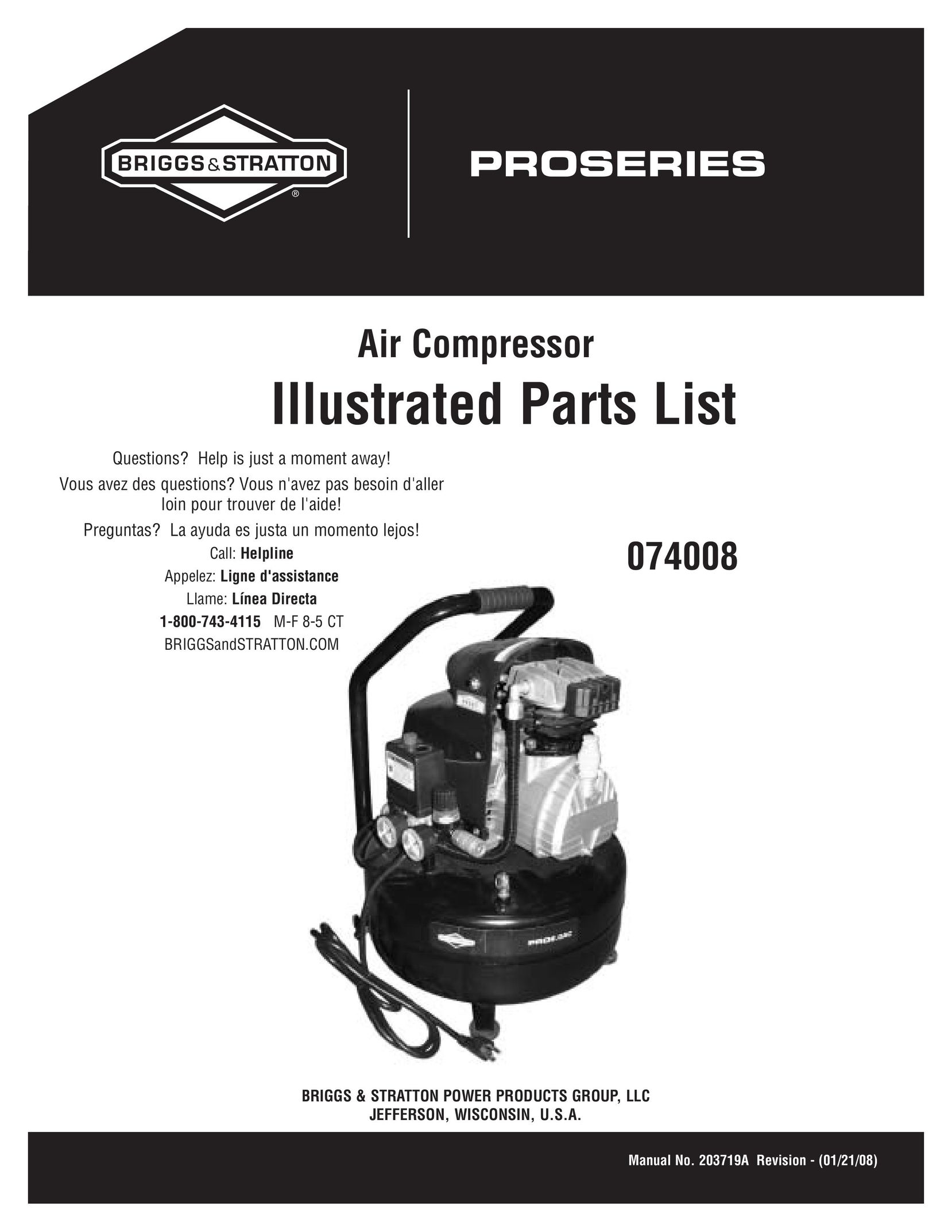 Briggs & Stratton 074008 Air Compressor User Manual