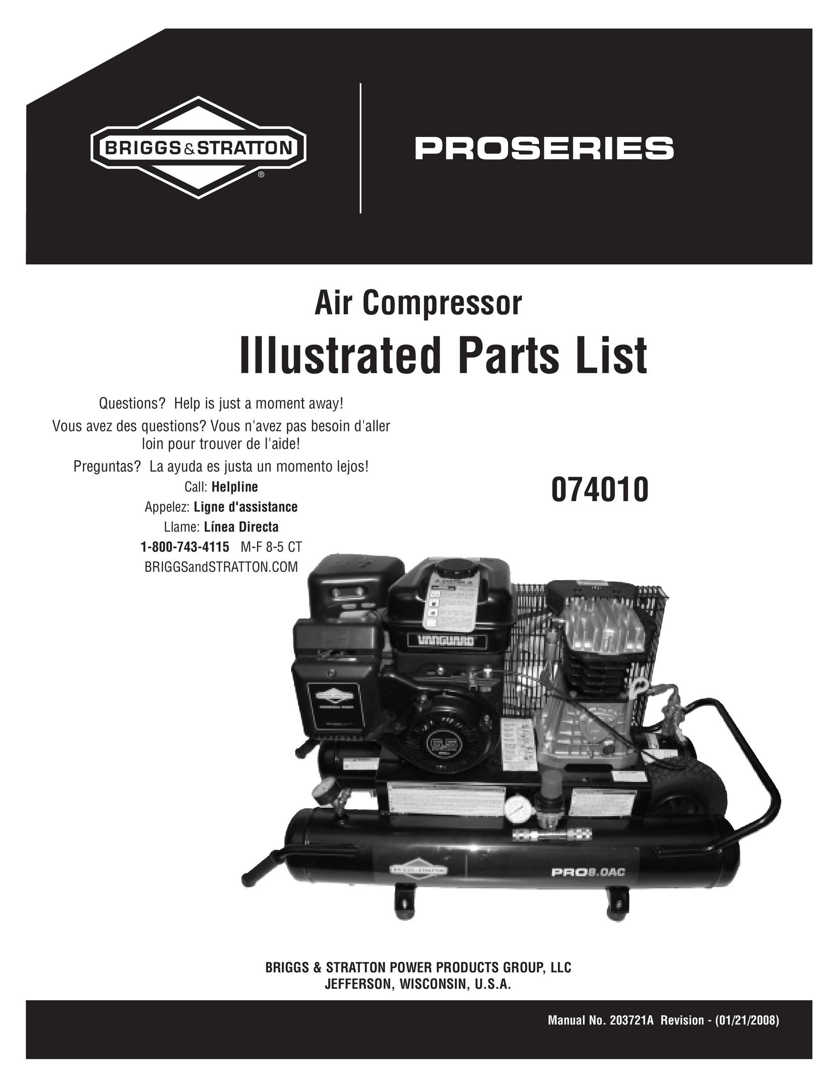 Briggs & Stratton 074010 Air Compressor User Manual