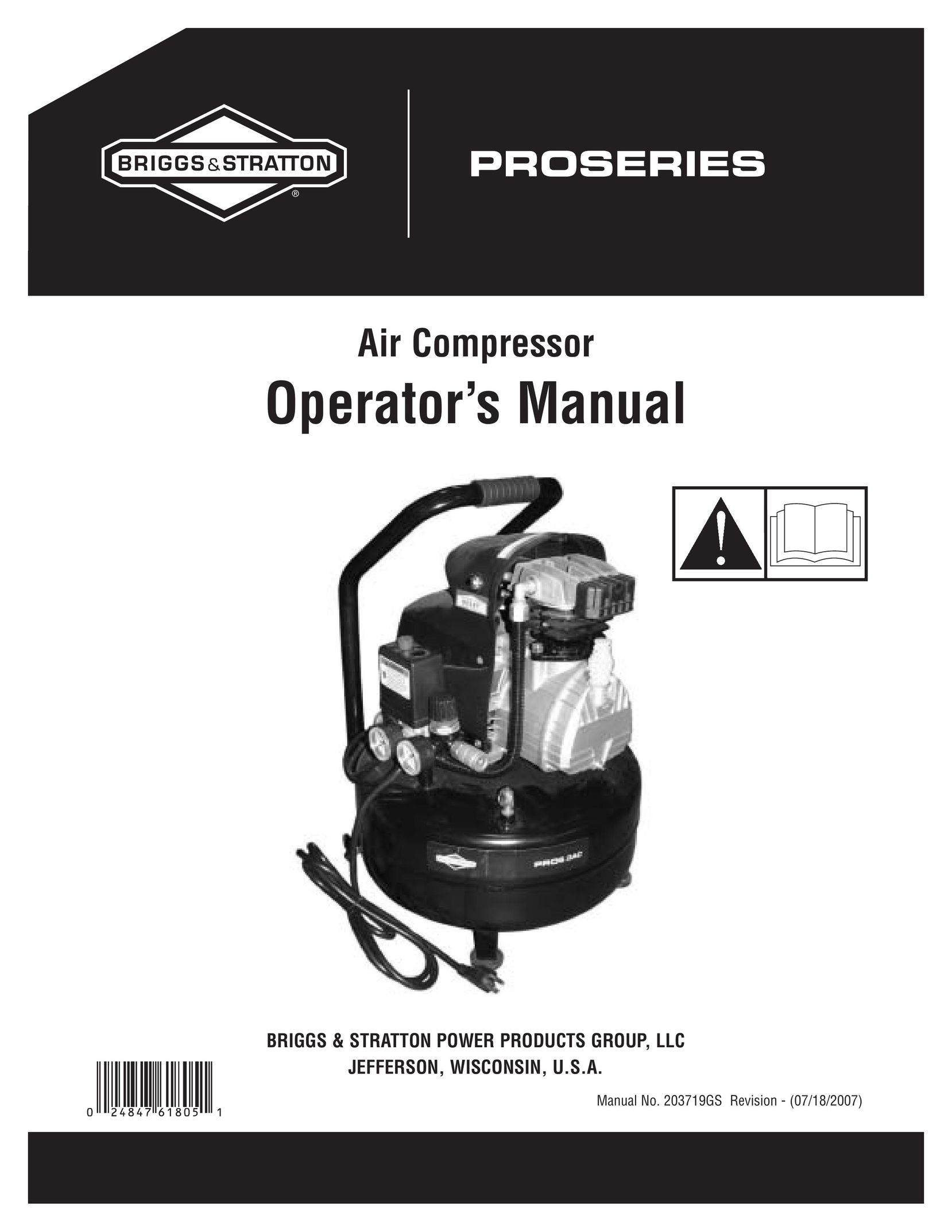 Briggs & Stratton Proseries Air Compressor User Manual