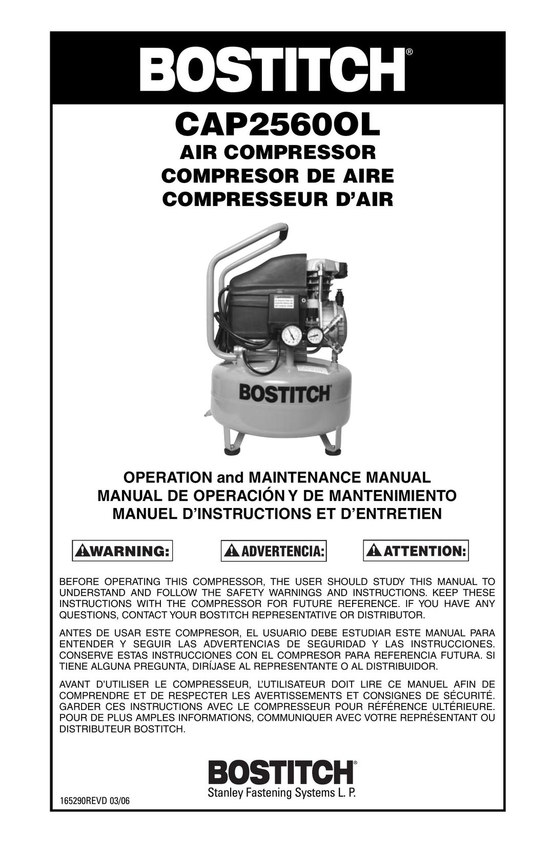 Calvin Klein CAP2560OL Air Compressor User Manual