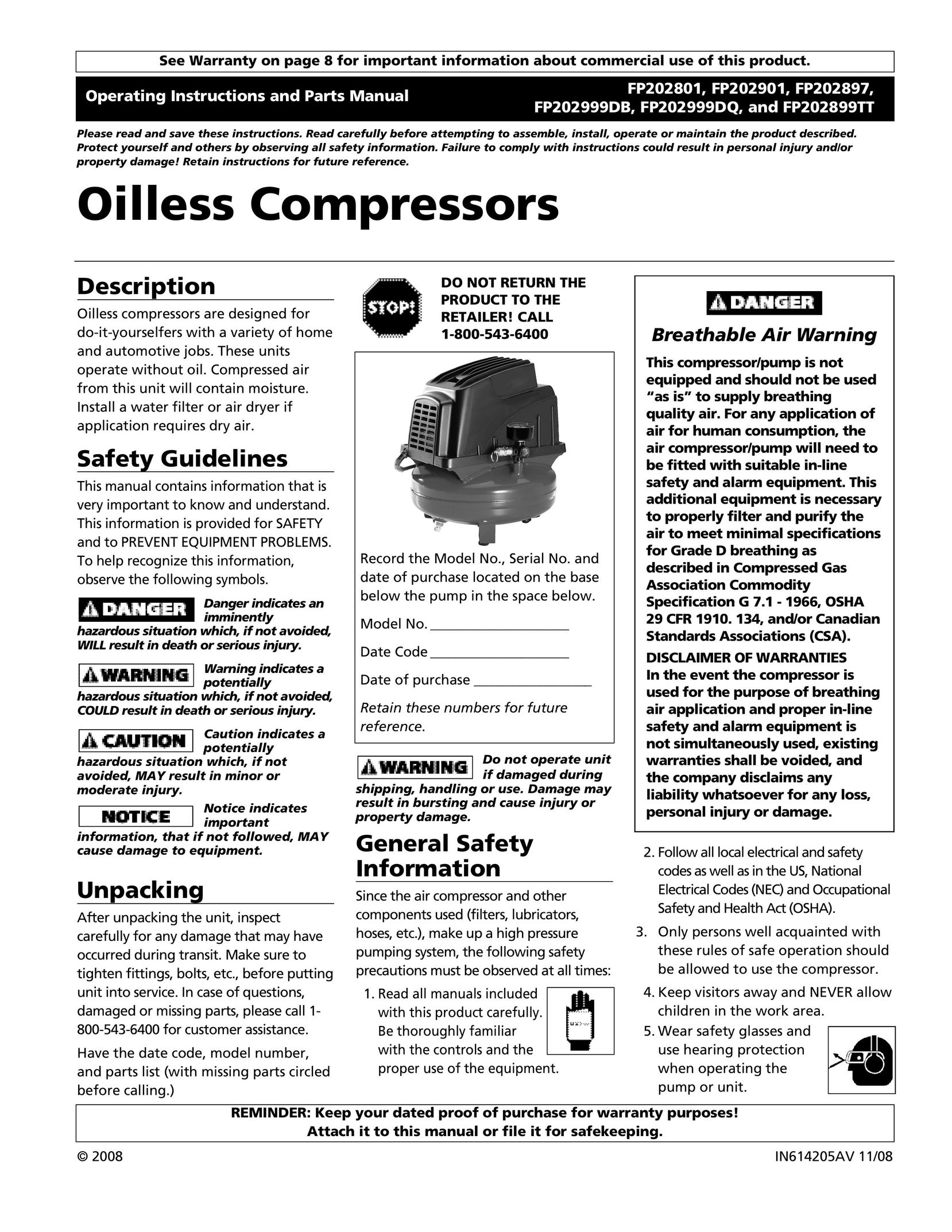 Campbell Hausfeld FP202897 Air Compressor User Manual