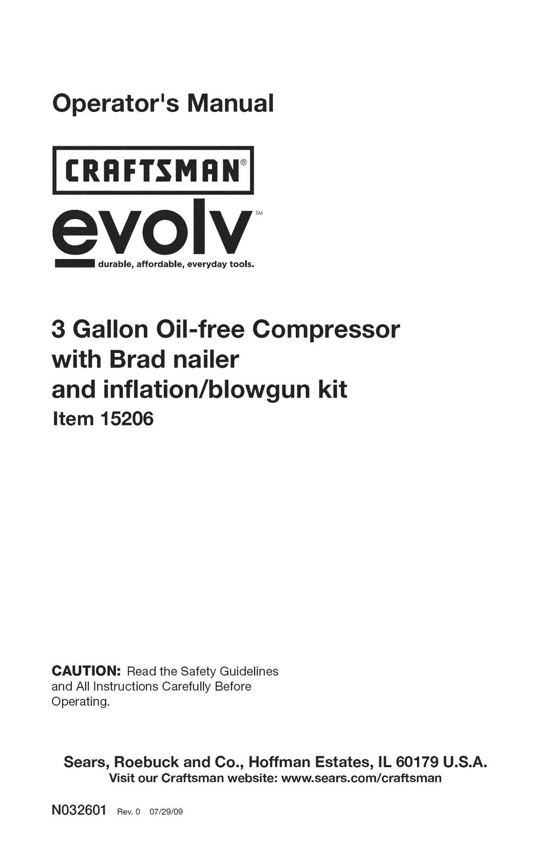 Craftsman 15206 Air Compressor User Manual