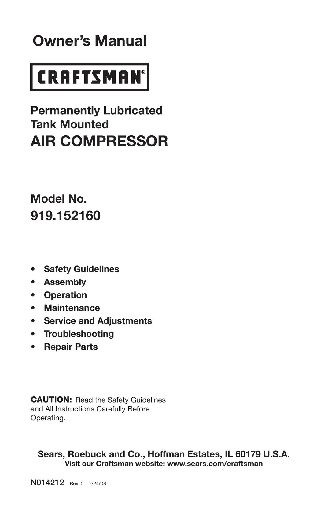 Craftsman 919.15216 Air Compressor User Manual