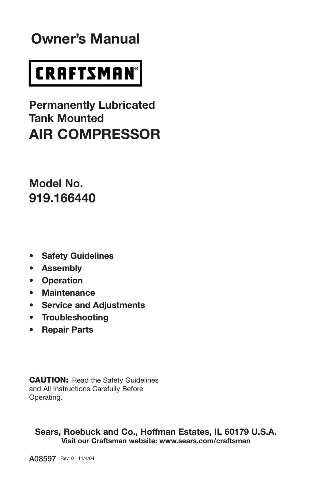 Craftsman 919.16644 Air Compressor User Manual