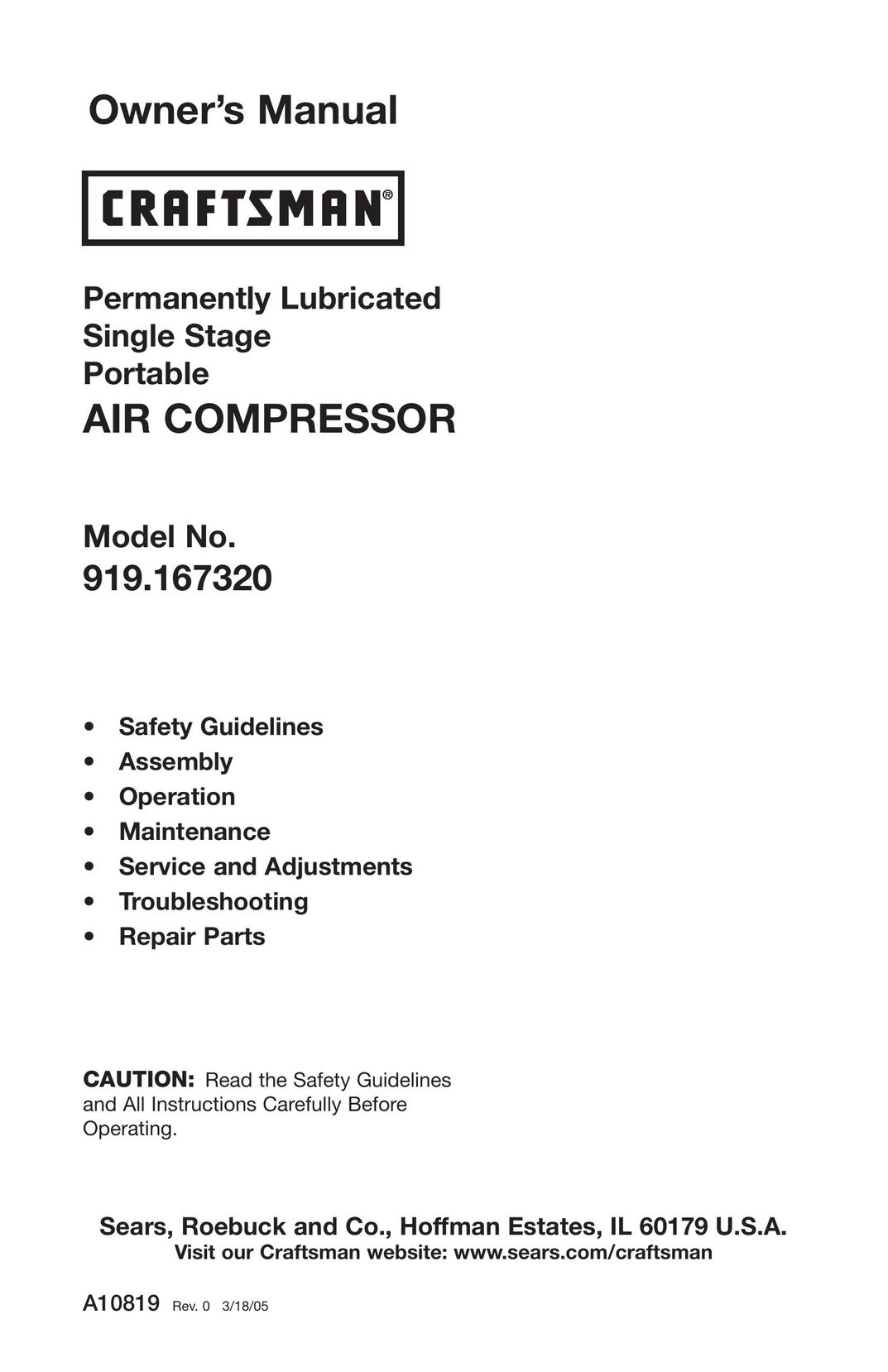 Craftsman 919.16732 Air Compressor User Manual