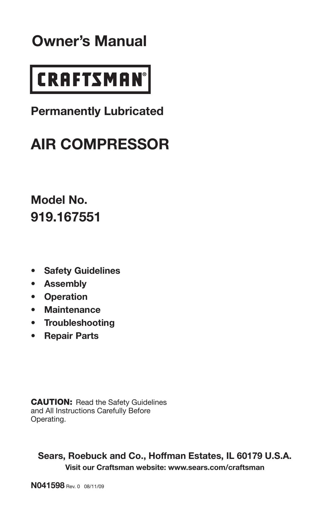 Craftsman 919.167551 Air Compressor User Manual