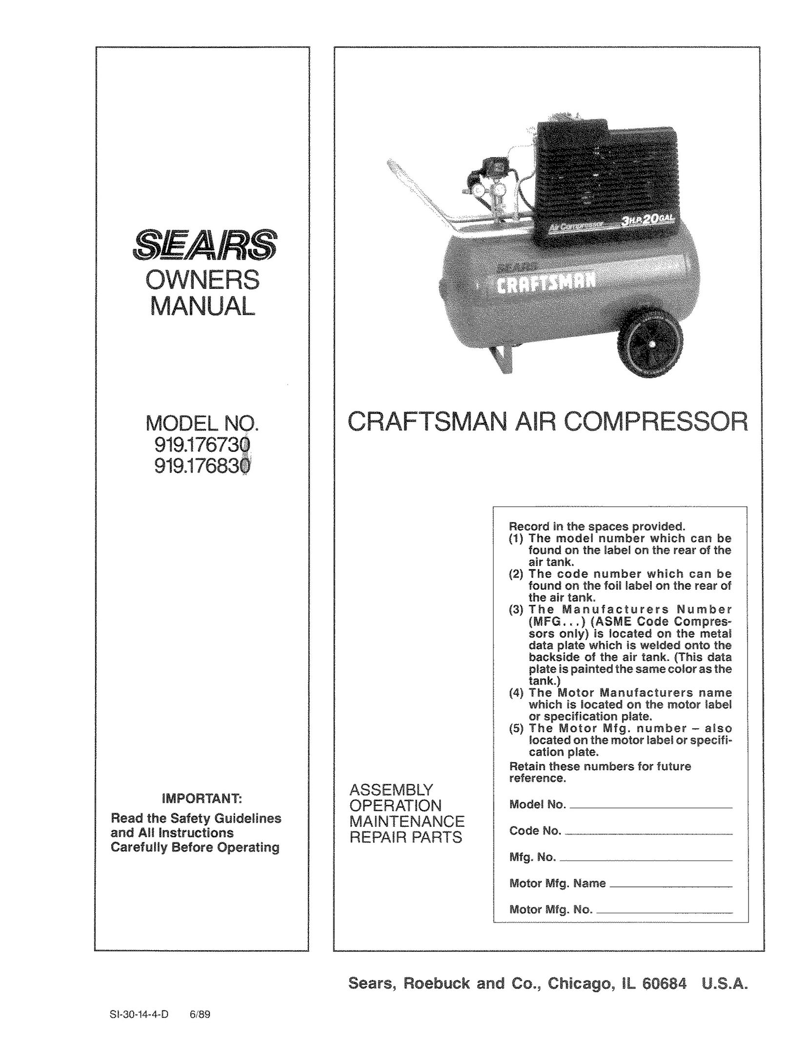 Craftsman 919.176730 Air Compressor User Manual