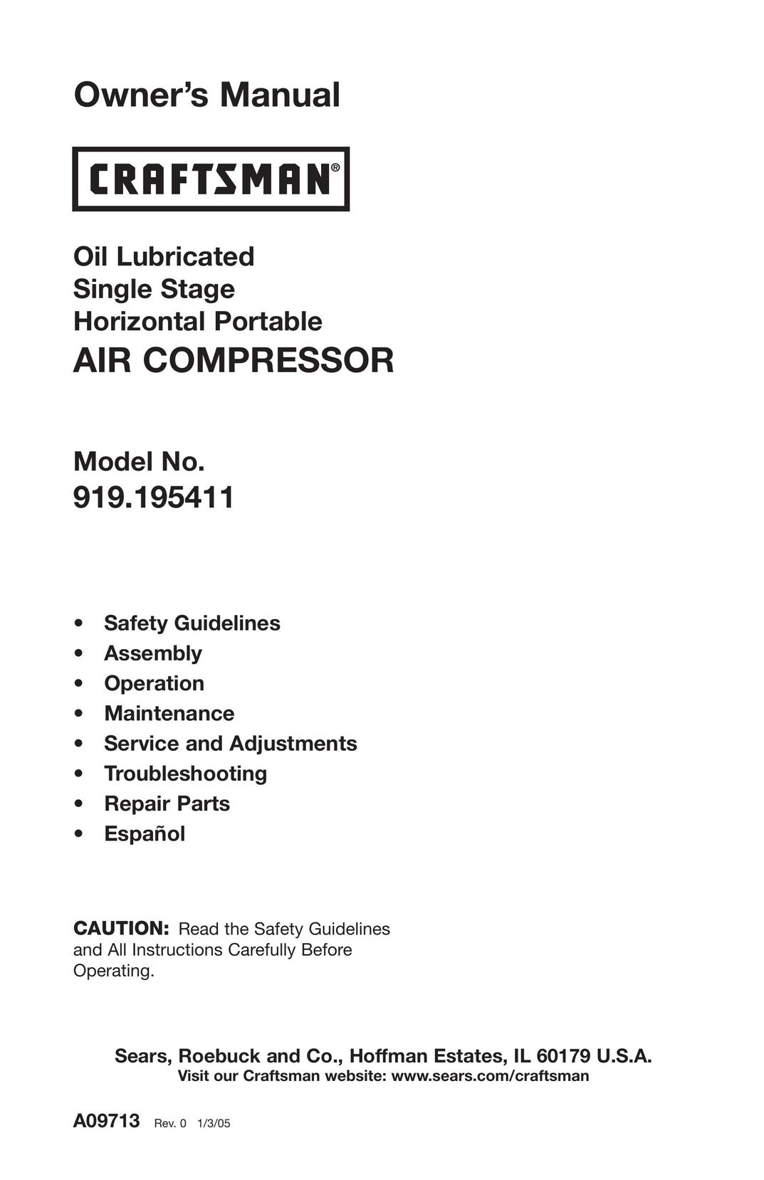 Craftsman 919.195411 Air Compressor User Manual