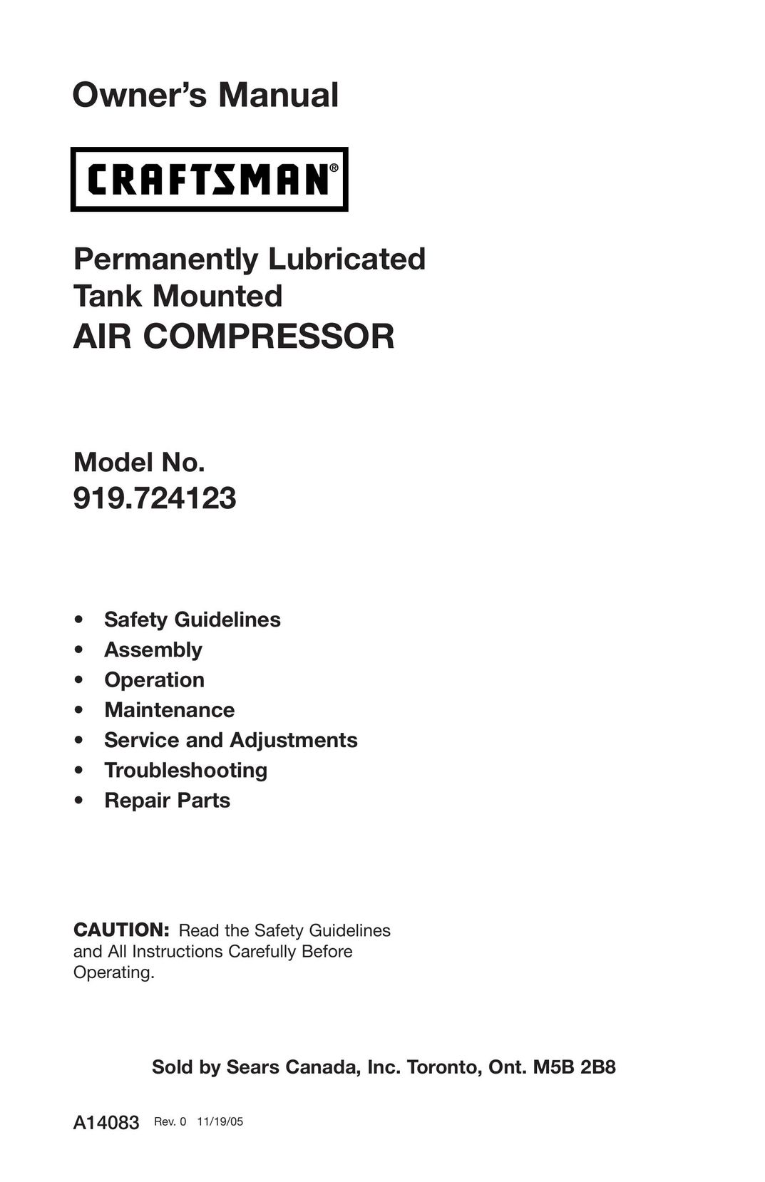 Craftsman 919.724123 Air Compressor User Manual