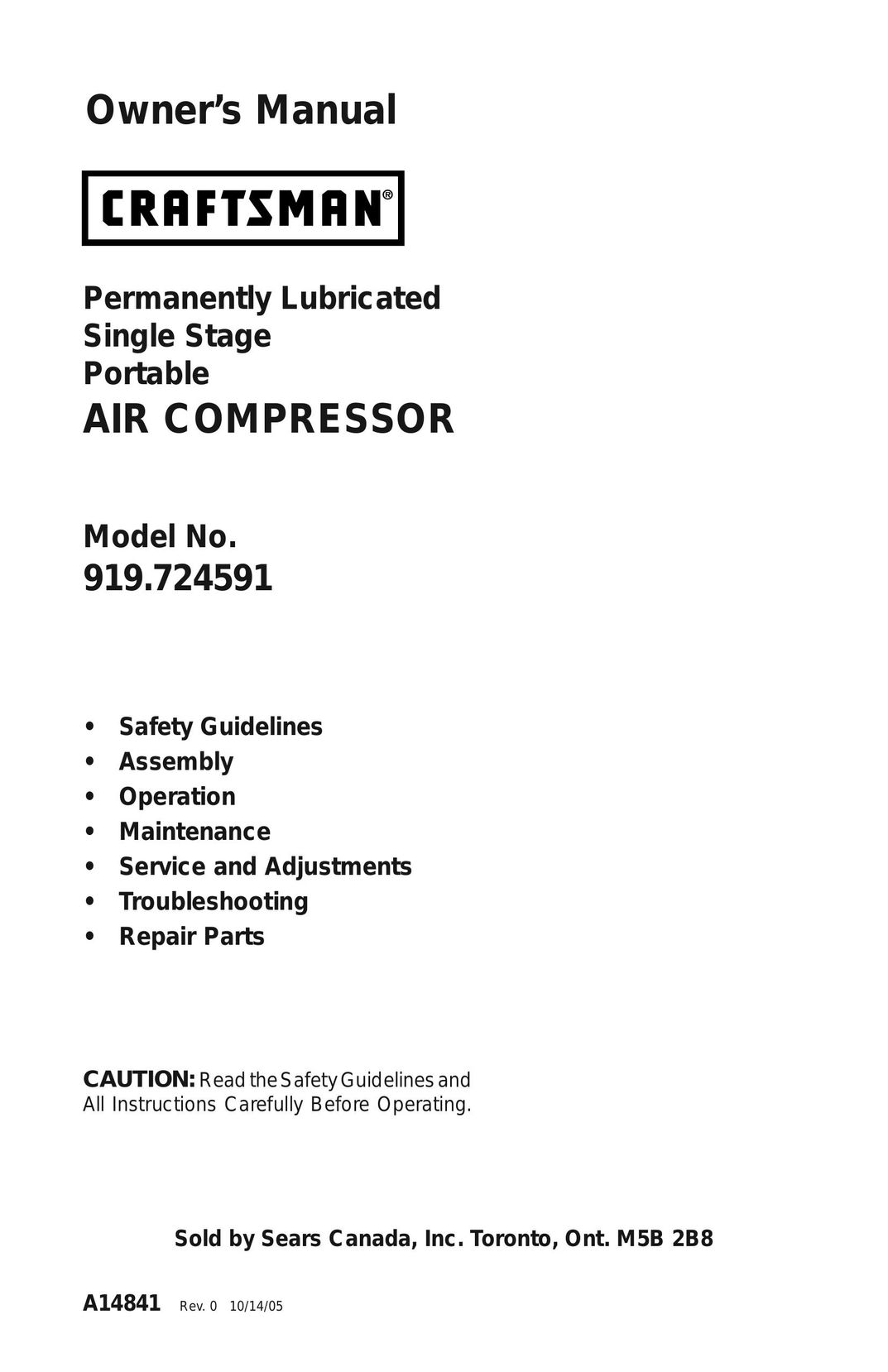 Craftsman 919.724591 Air Compressor User Manual