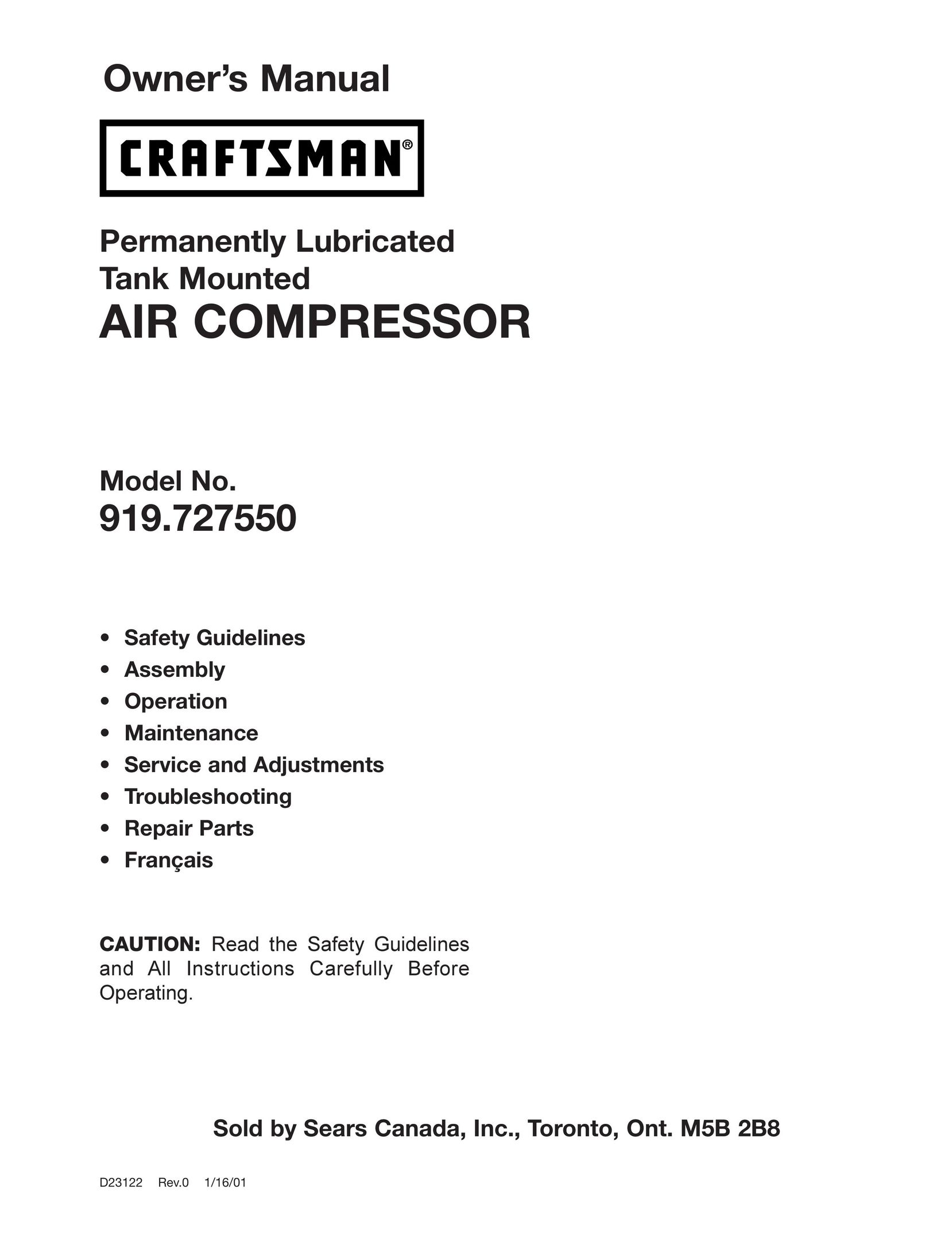 Craftsman 919.72755 Air Compressor User Manual