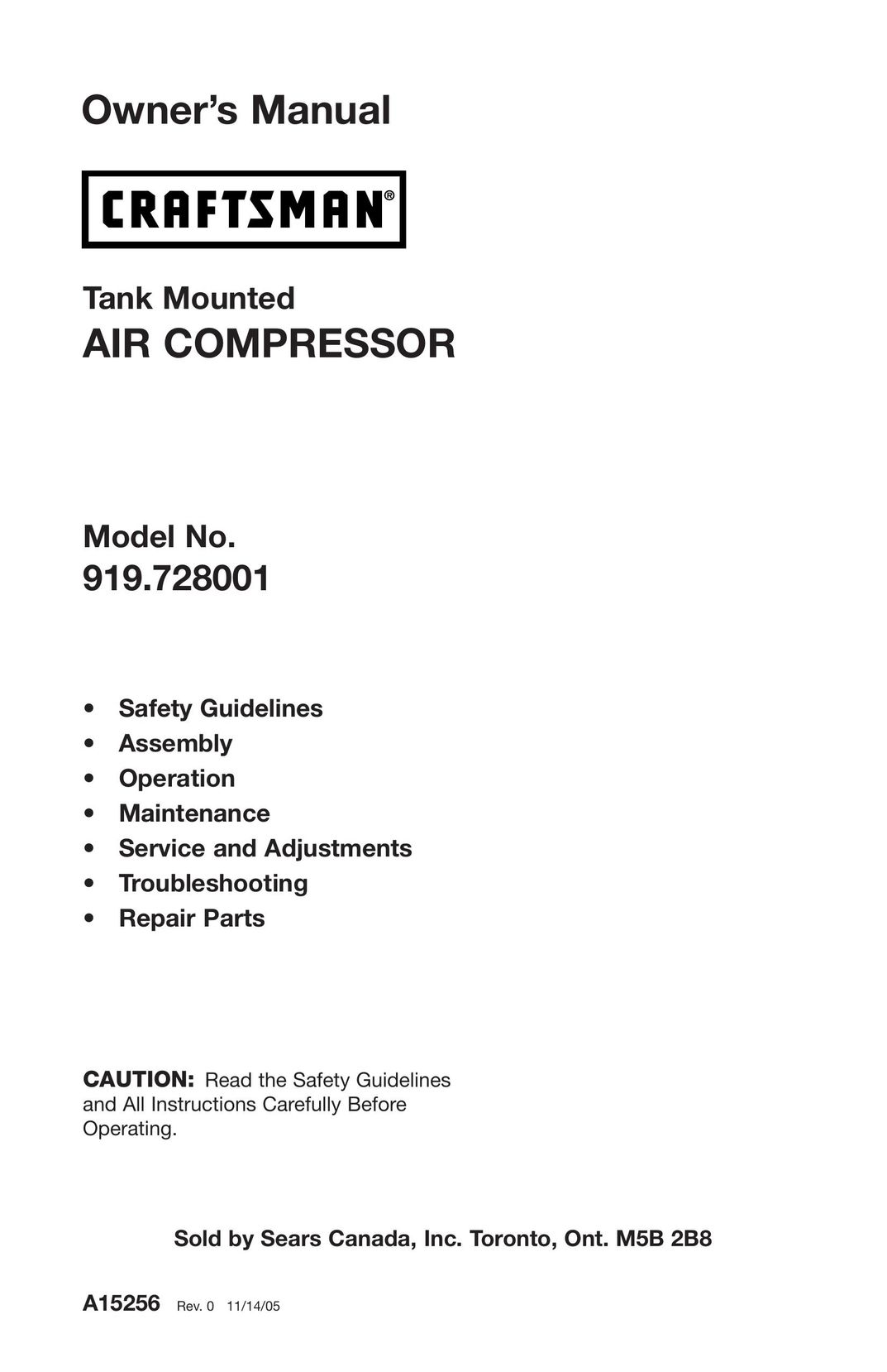 Craftsman 919.728001 Air Compressor User Manual