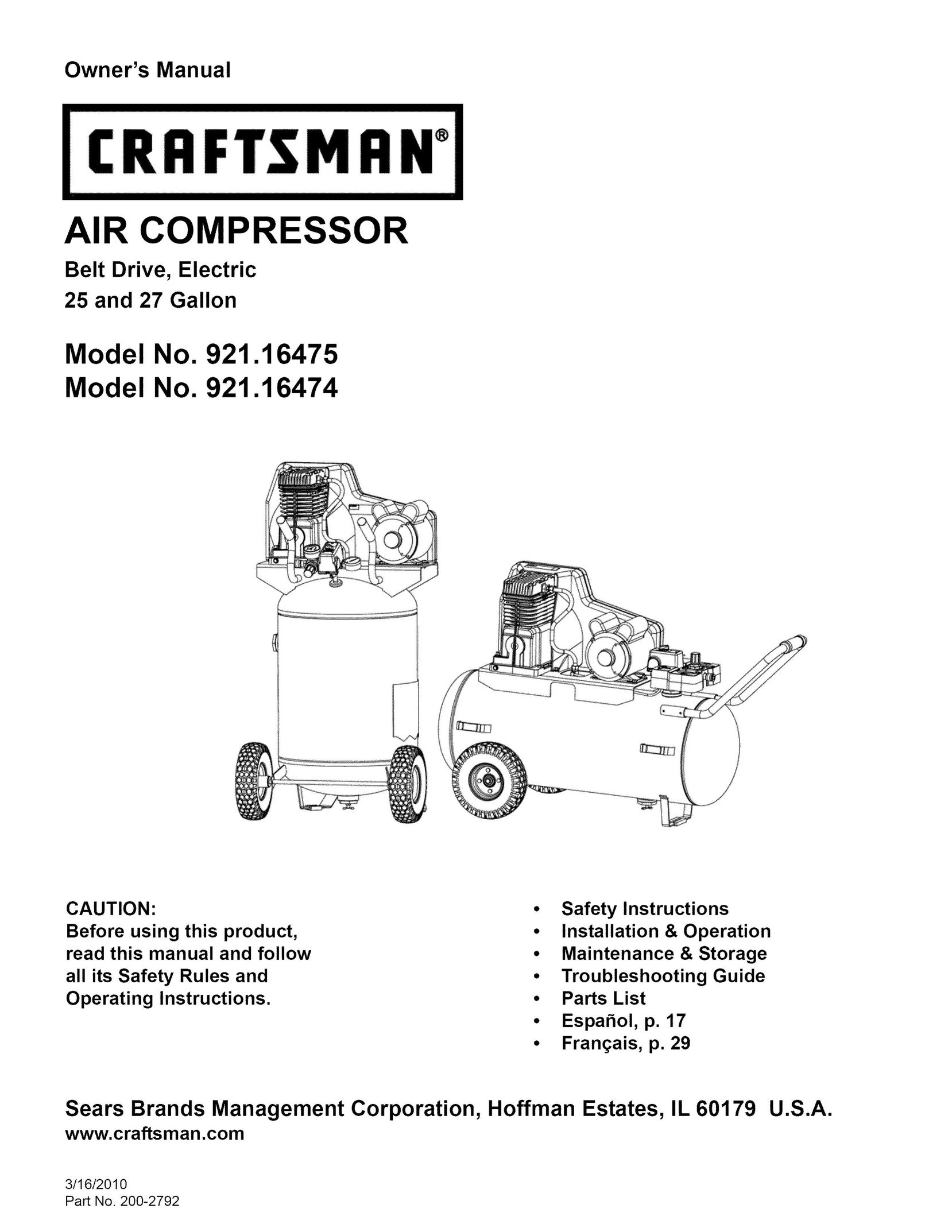 Craftsman 921.16474 Air Compressor User Manual