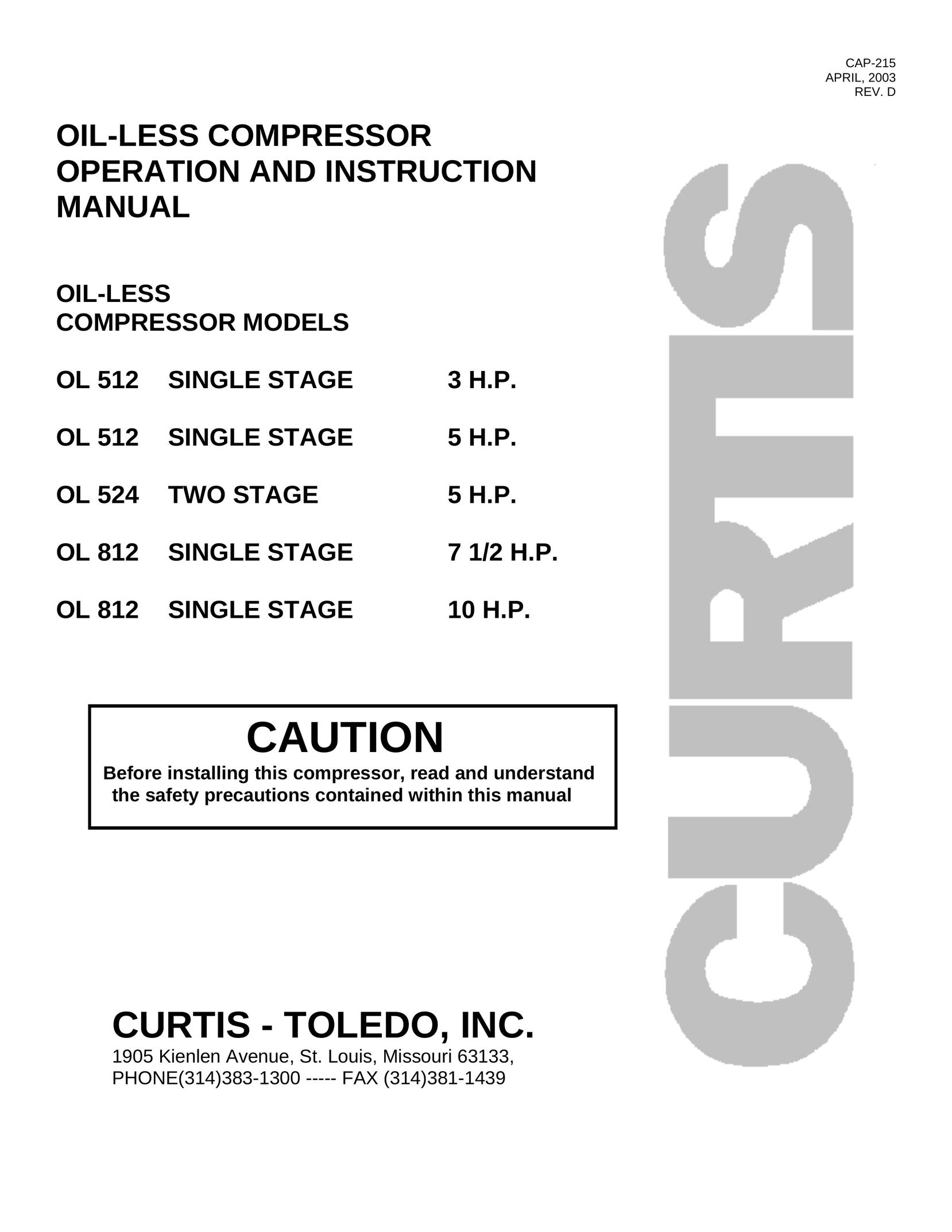 Curtis OL 812 Air Compressor User Manual
