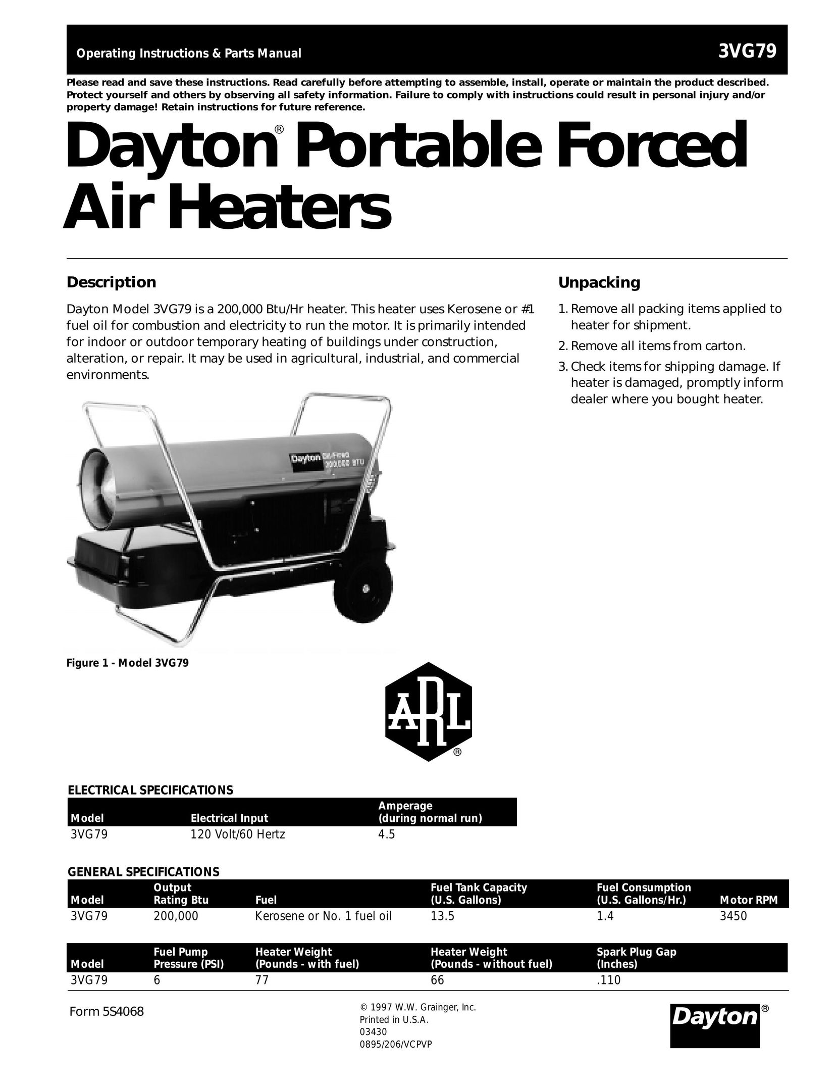 Dayton 3VG79 Air Compressor User Manual