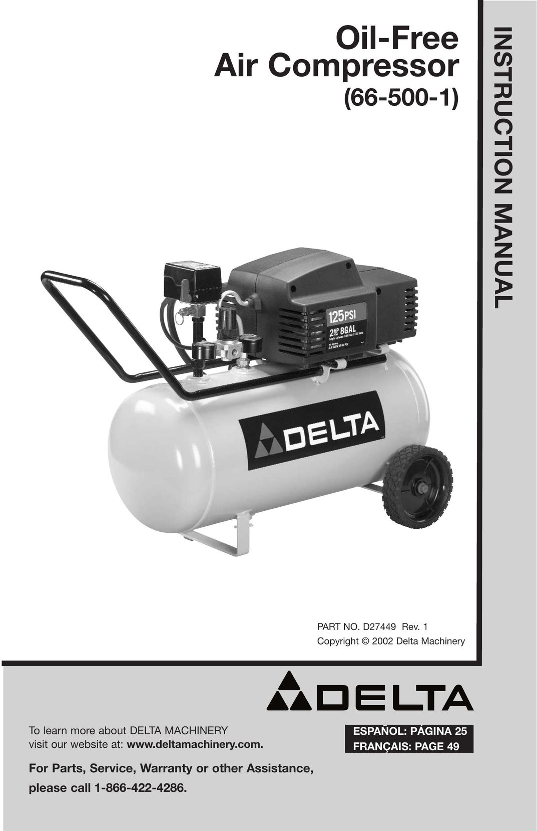 Delta D27449 Air Compressor User Manual