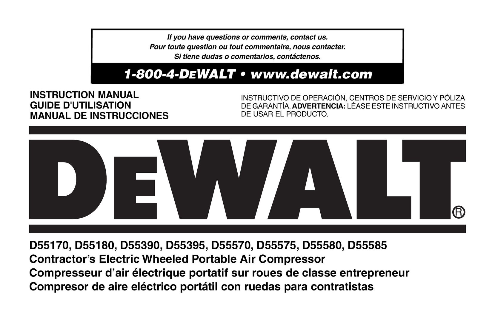 DeWalt D55180 Air Compressor User Manual