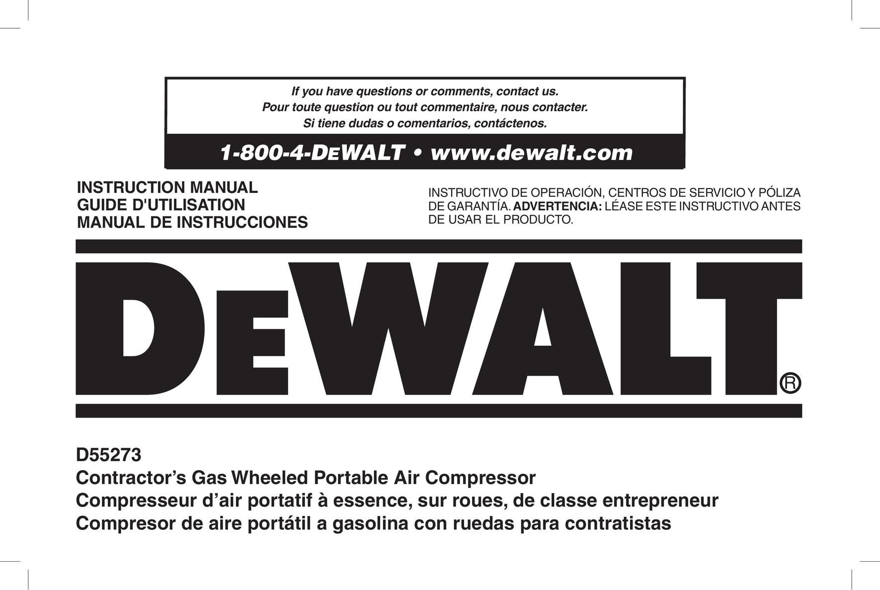 DeWalt D55273 Air Compressor User Manual