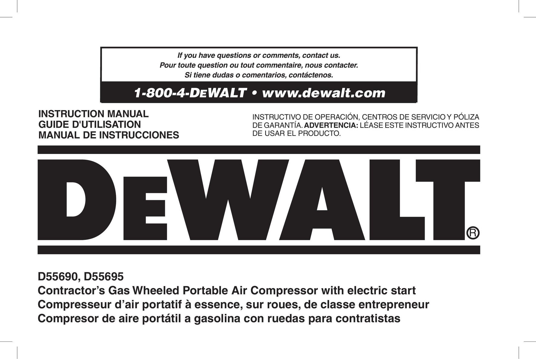 DeWalt D55695 Air Compressor User Manual
