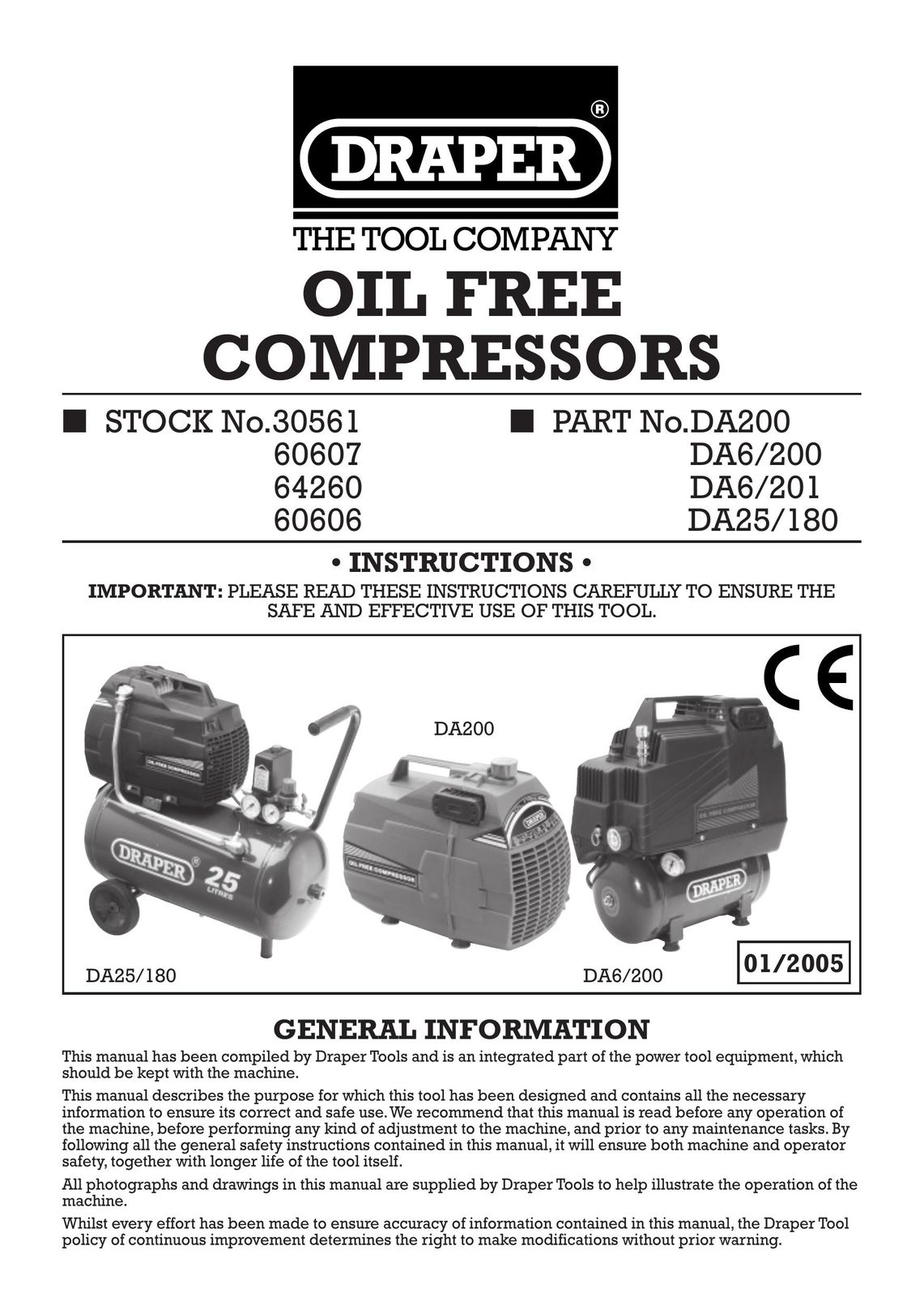 Draper DA6/201 Air Compressor User Manual