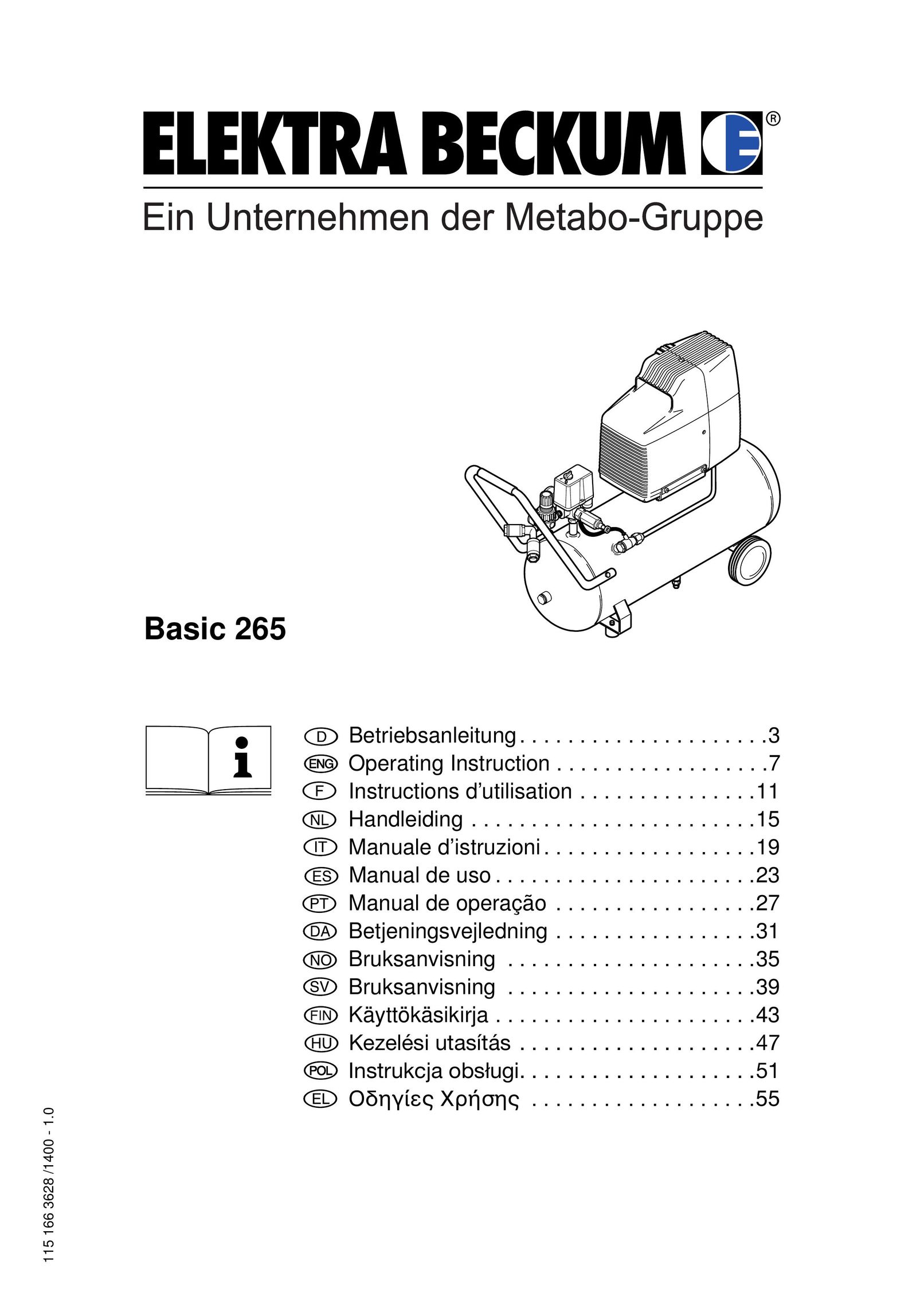 Elektra Beckum Basic 265 Air Compressor User Manual