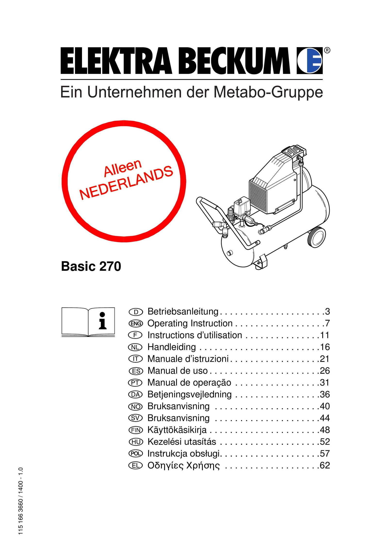 Elektra Beckum Basic 270 Air Compressor User Manual