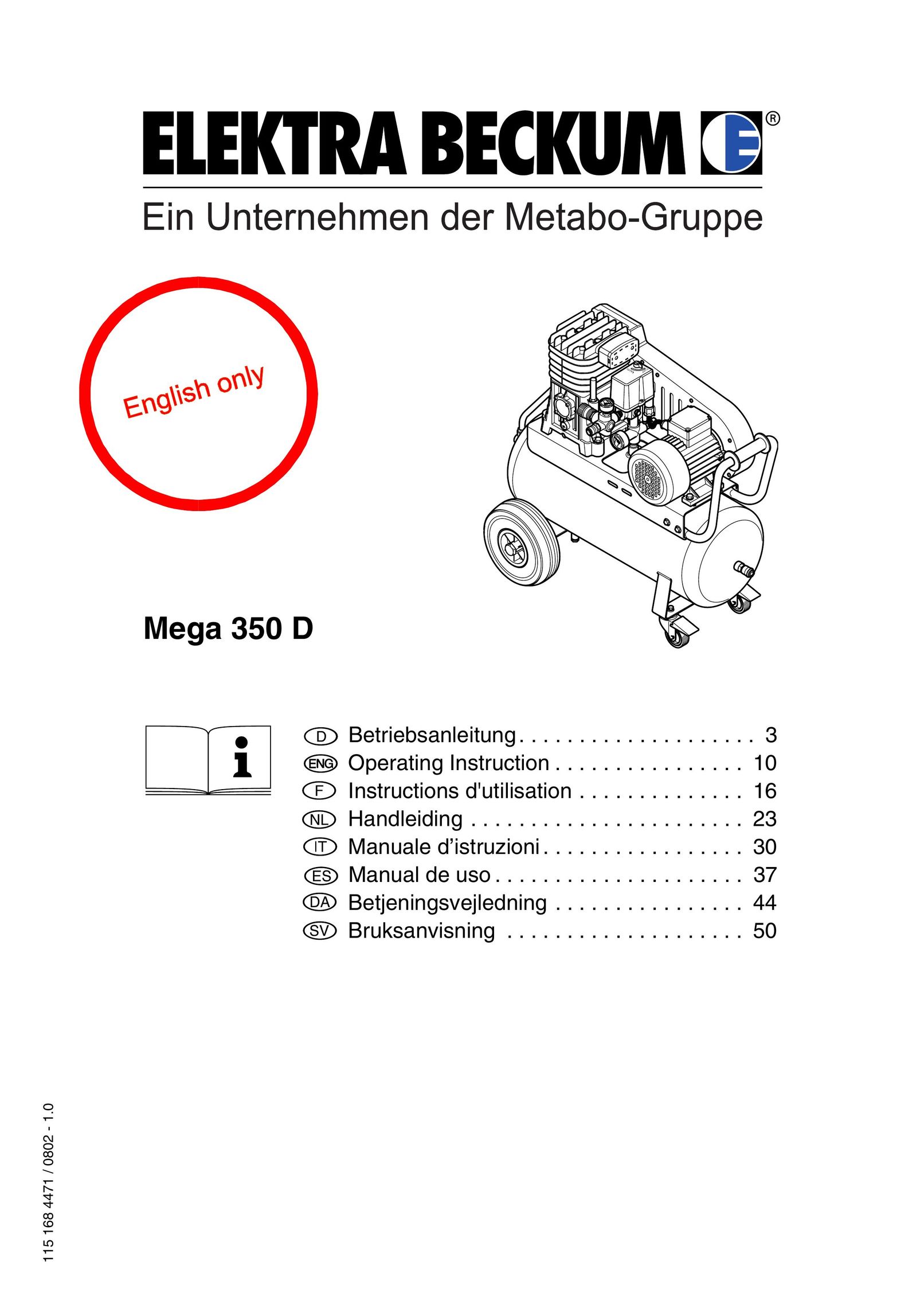 Elektra Beckum Mega 350 D Air Compressor User Manual