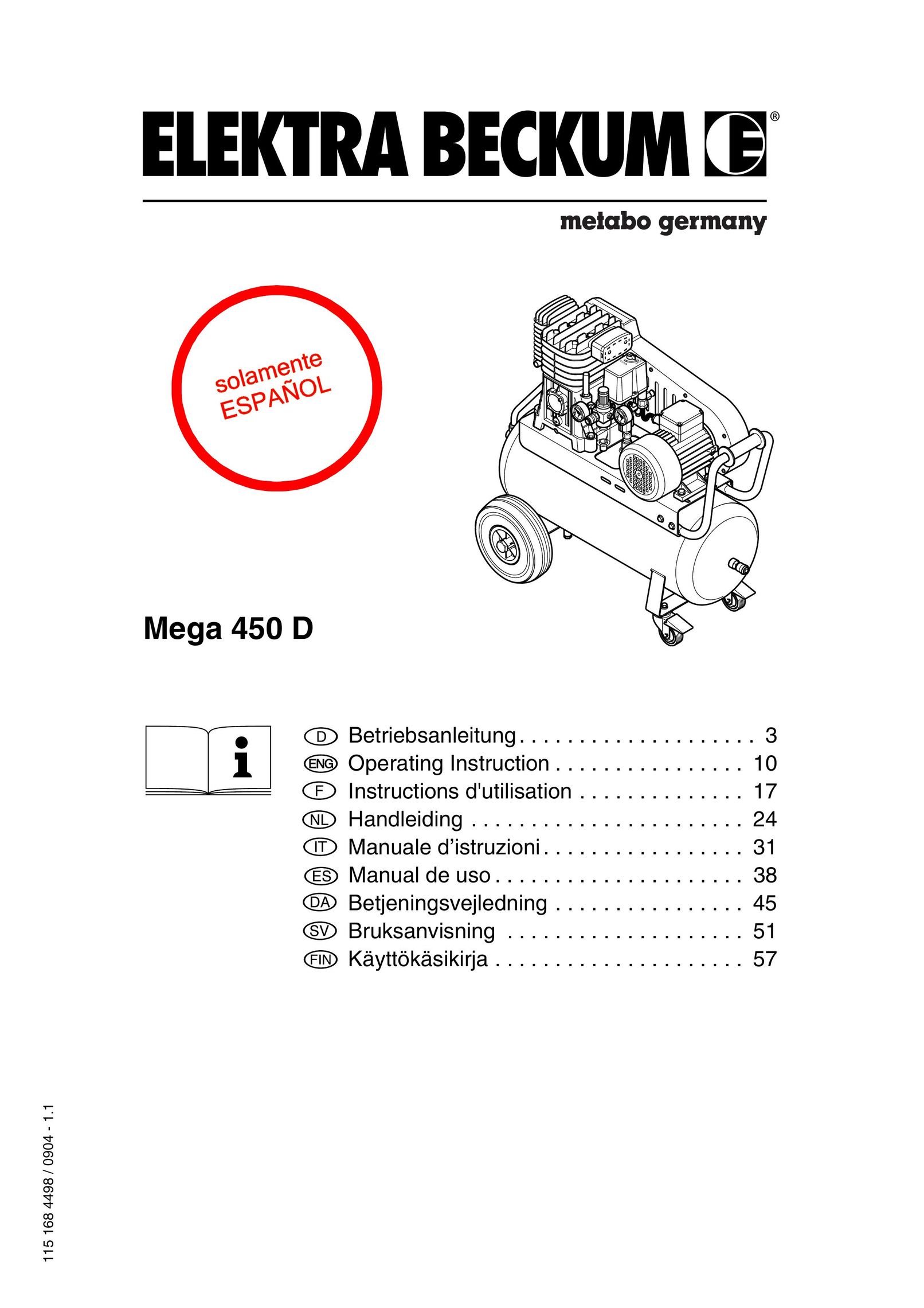 Elektra Beckum Mega 450 D Air Compressor User Manual