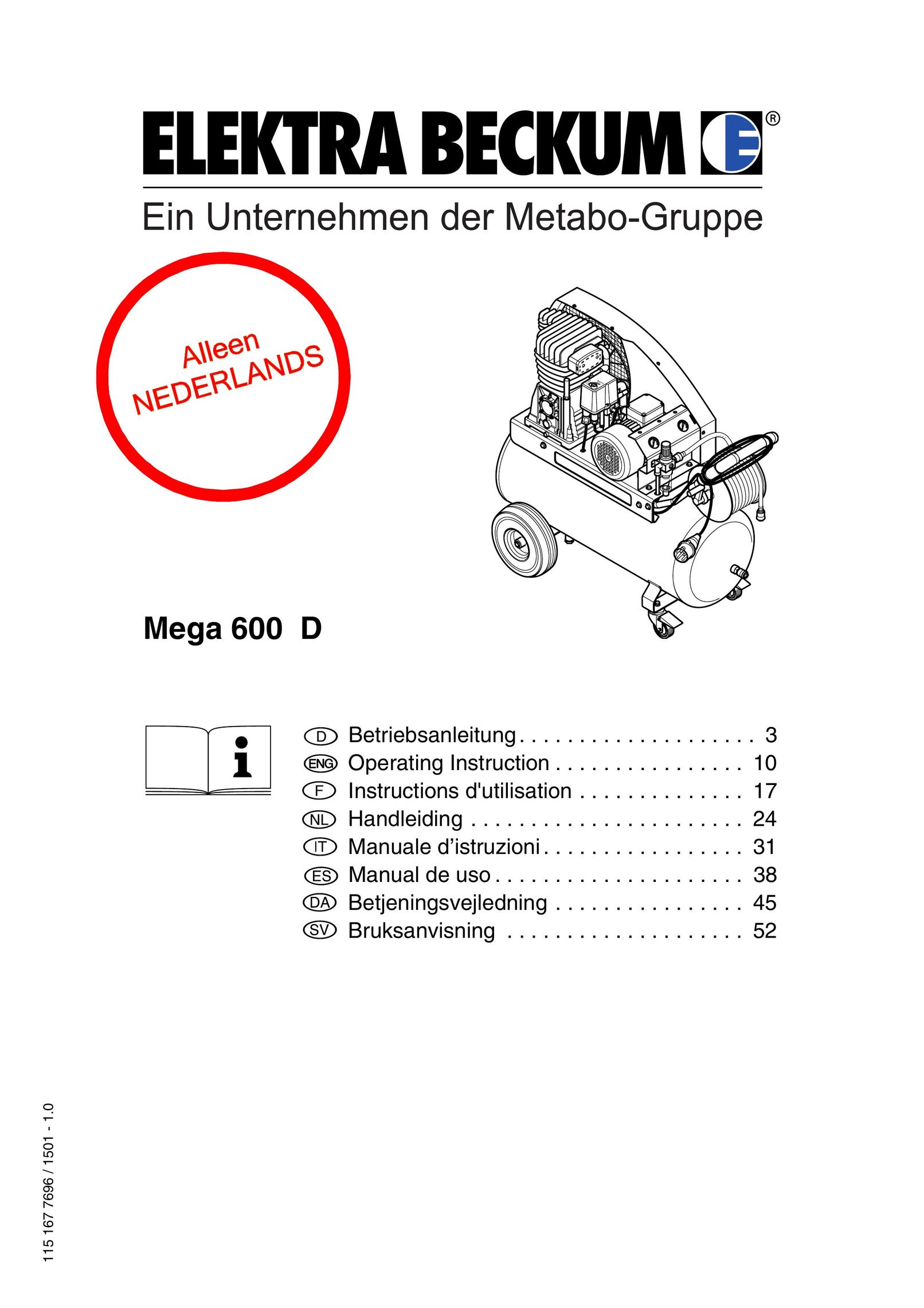 Elektra Beckum Mega 600 D Air Compressor User Manual